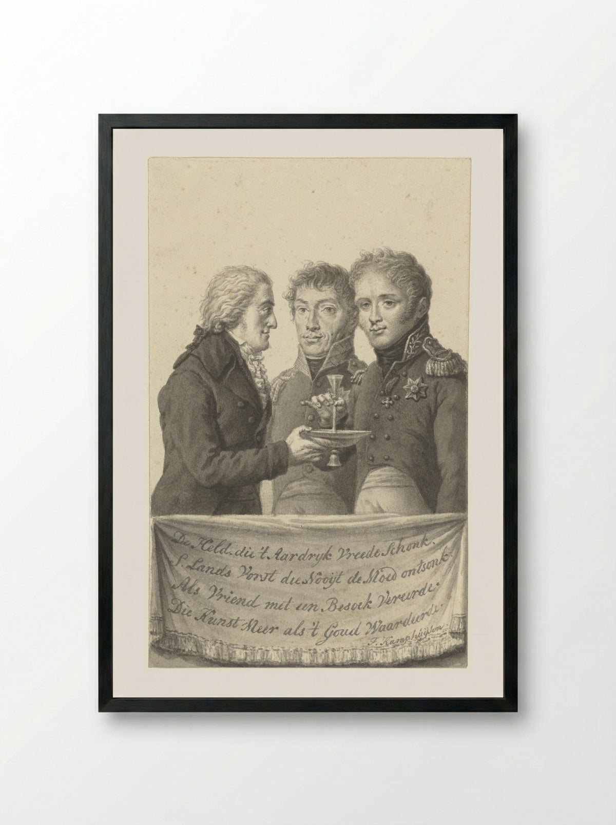 A.J. Brentano offers a drink to Tsar Alexander I - Jan Kamphuijsen - Framed Print Black