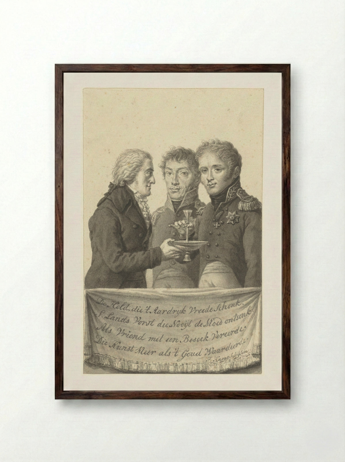 A.J. Brentano offers a drink to Tsar Alexander I - Jan Kamphuijsen - Framed Print Dark Wood