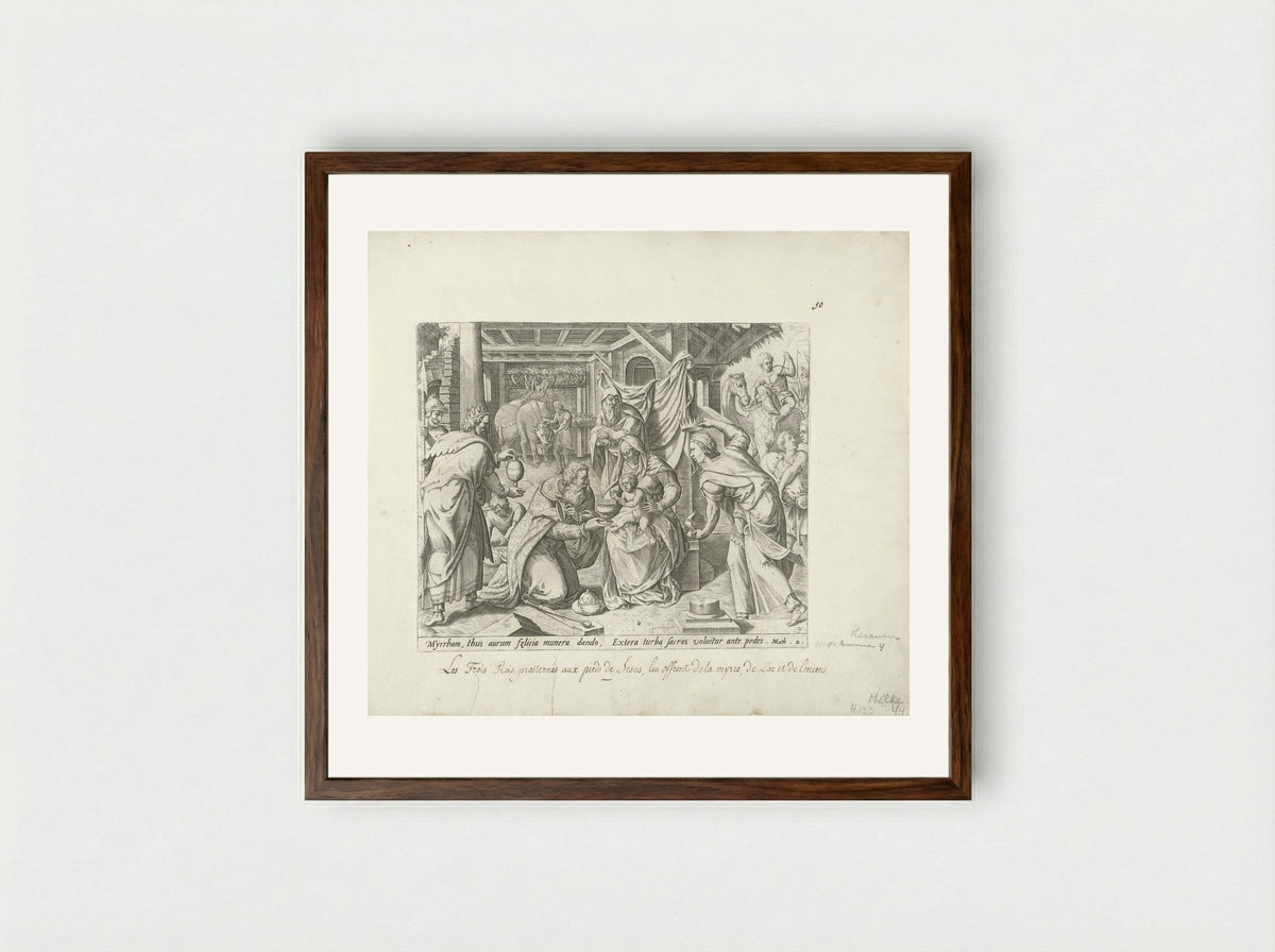 Aanbidding der koningen - Gerard de Jode - Framed Print Dark Wood