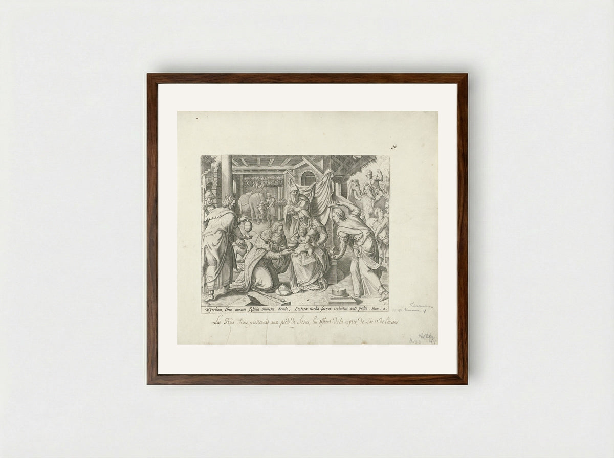 Aanbidding der koningen - Gerard de Jode - Framed Print Dark Wood