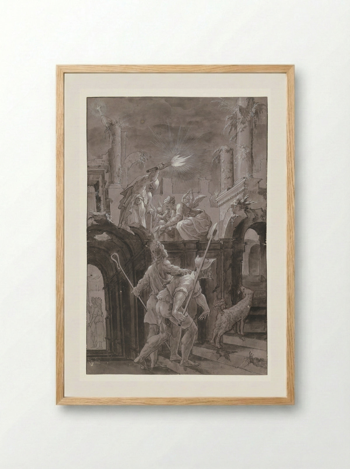Aanbidding door de herders - Meester van de Liechtensteinse Aanbidding - Framed Print Wood