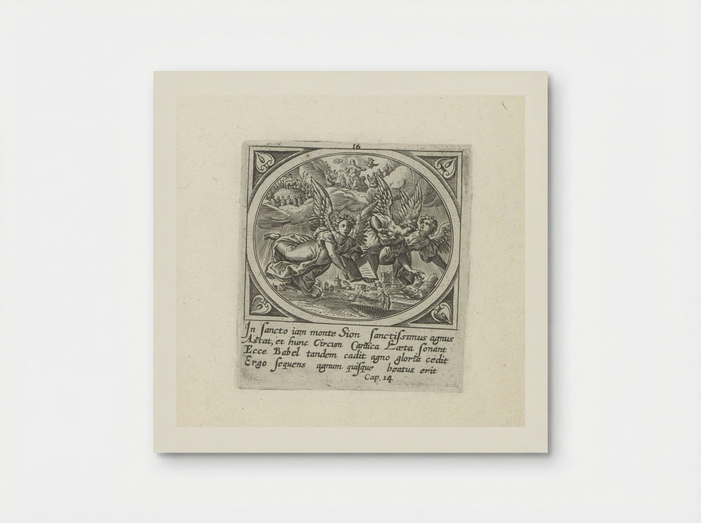 Aanbidding van het Lam op de berg Sion en drie verkondigende engelen - Gerard de Jode - Poster