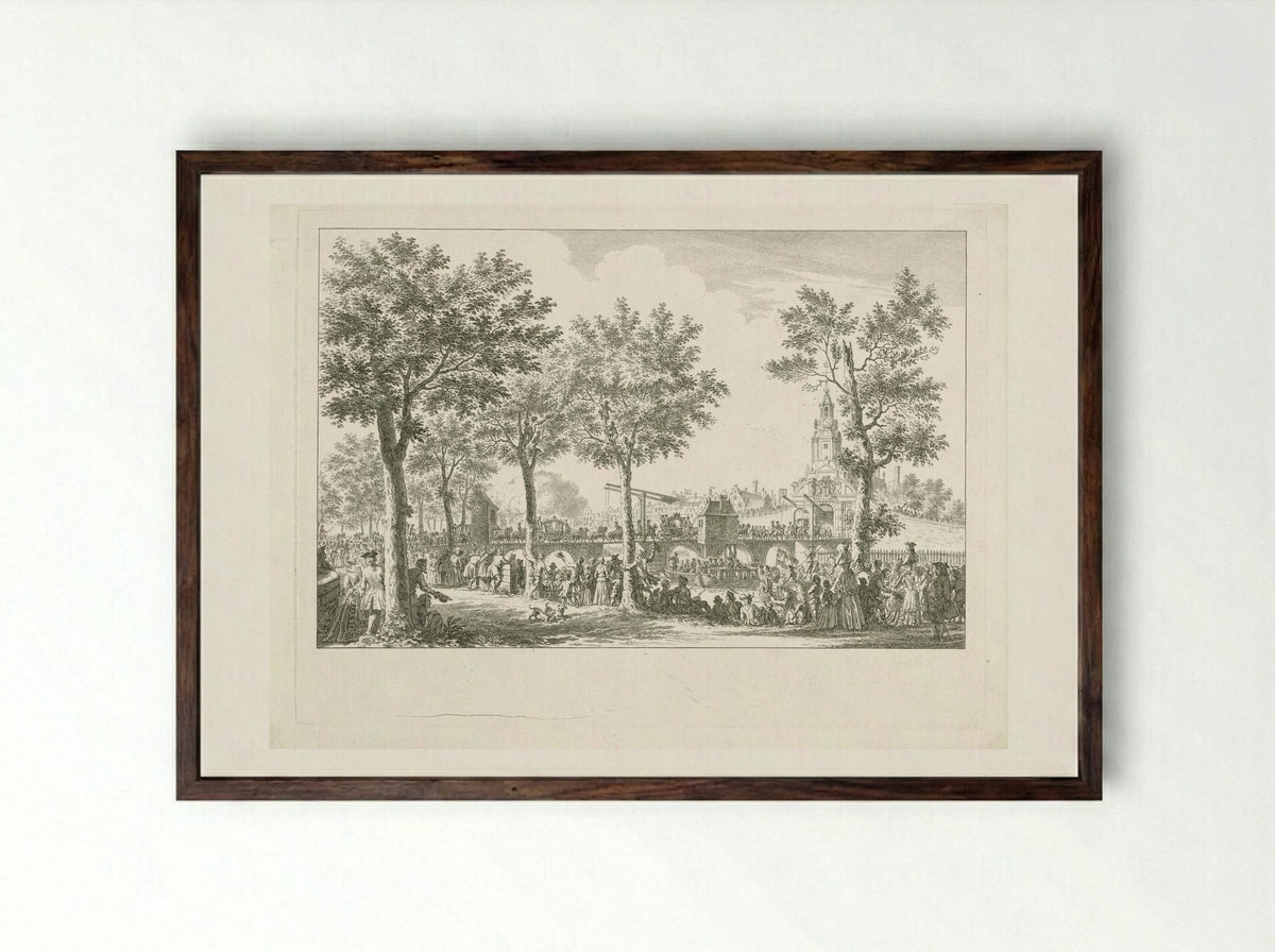 Aankomst van Willem V en Wilhelmina van Pruisen bij de Haarlemmerpoort - Simon Fokke - Framed Print Dark Wood