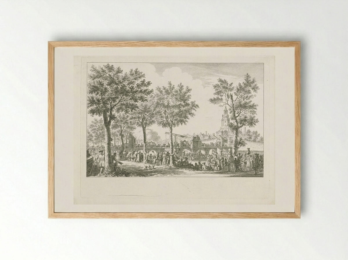 Aankomst van Willem V en Wilhelmina van Pruisen bij de Haarlemmerpoort - Simon Fokke - Framed Print Wood