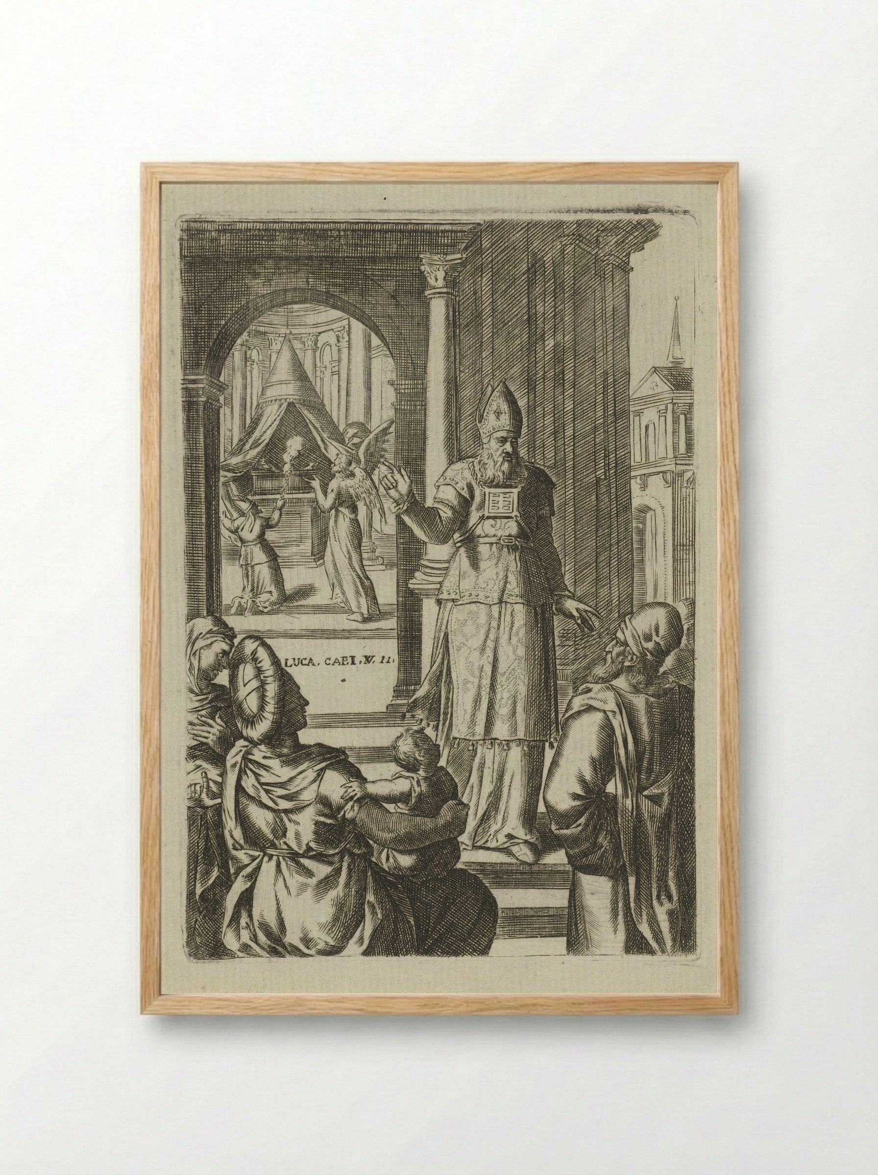 Aankondiging van de geboorte van Johannes - Abraham de Bruyn - Framed Print Wood