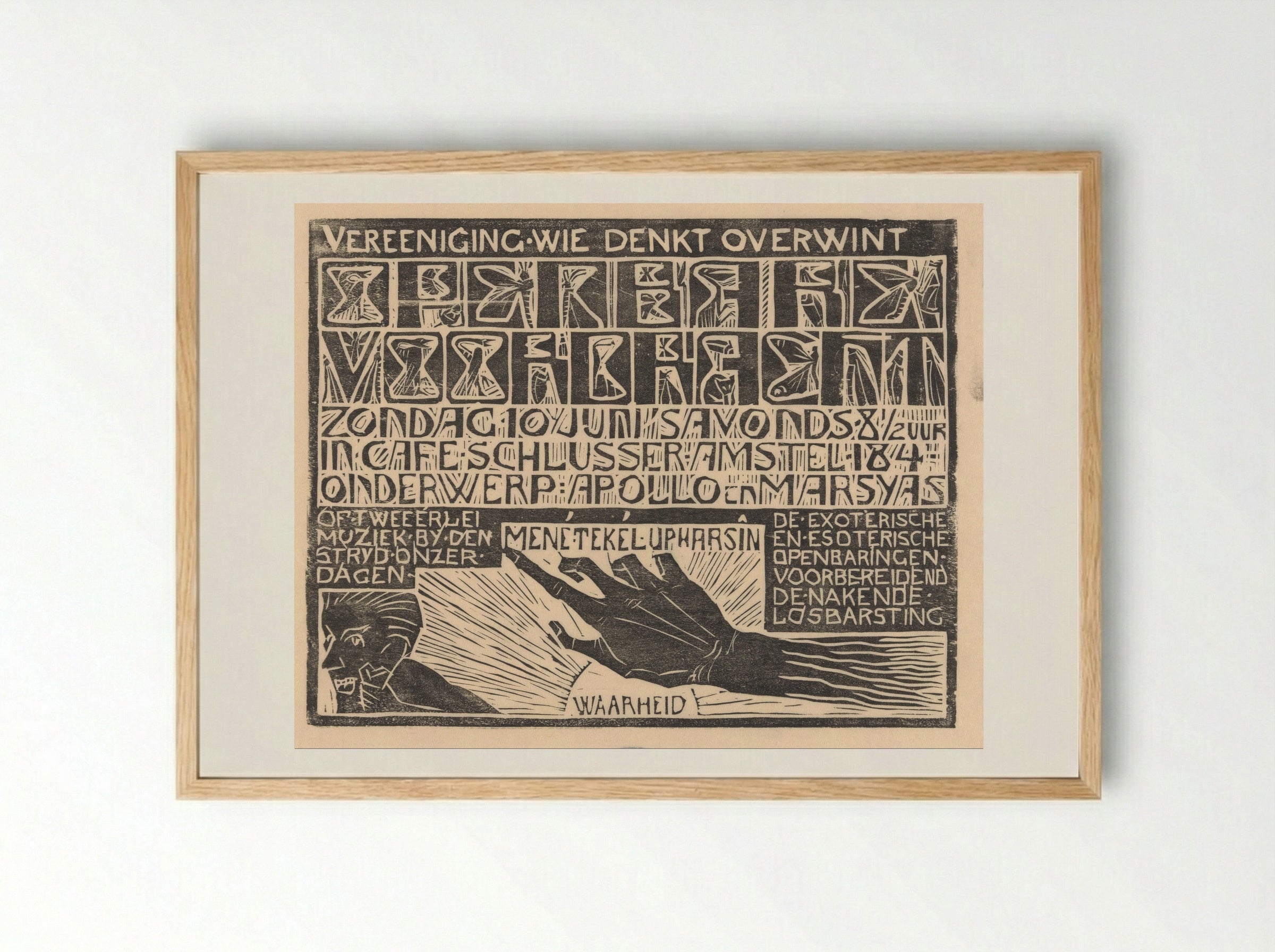 Aankondiging voordracht 'Apollo en Marsyas' - Mathieu Lauweriks - Framed Print Wood
