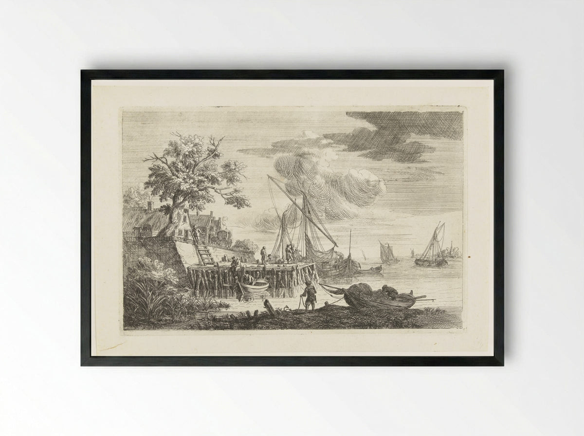Aanlegsteiger met hengelaar - Pieter Bout - Framed Print Black