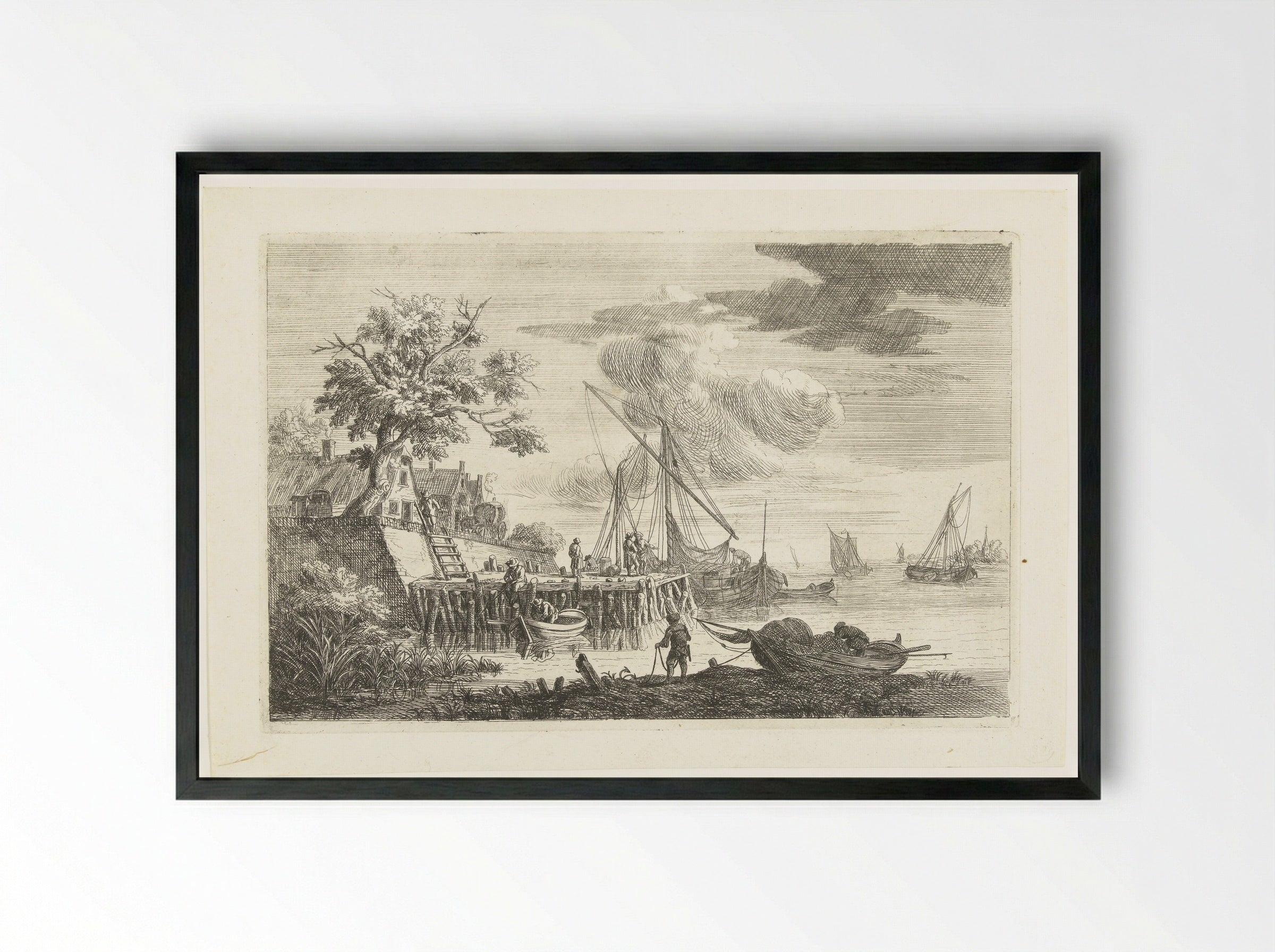Aanlegsteiger met hengelaar - Pieter Bout - Framed Print Black