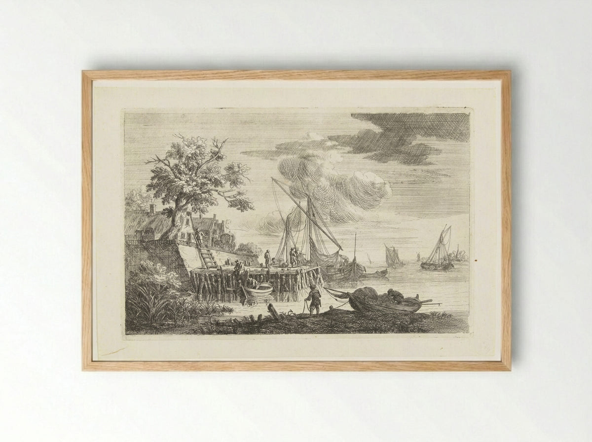 Aanlegsteiger met hengelaar - Pieter Bout - Framed Print Wood