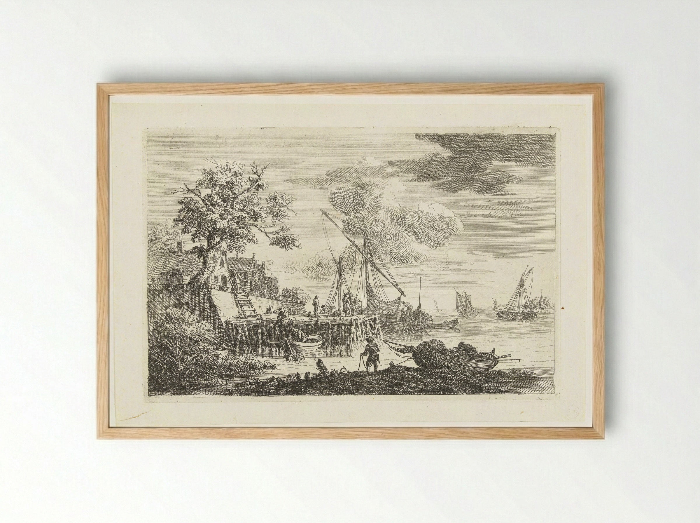 Aanlegsteiger met hengelaar - Pieter Bout - Framed Print Wood