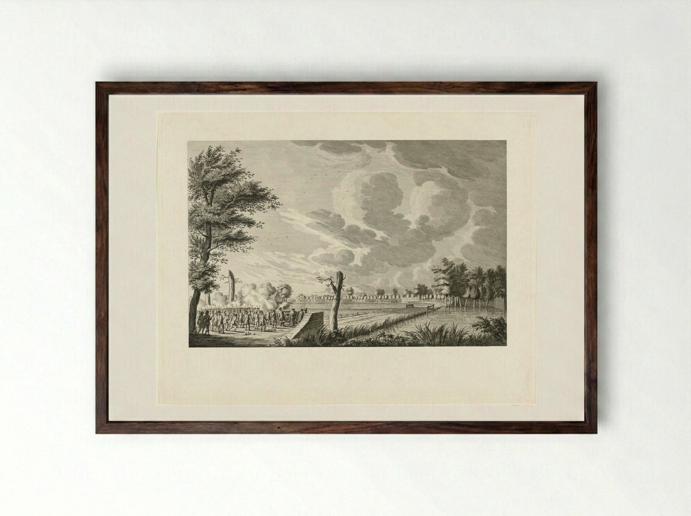 Aanval bij Ouderkerk aan de Amstel - Cornelis Brouwer - Framed Print Dark Wood