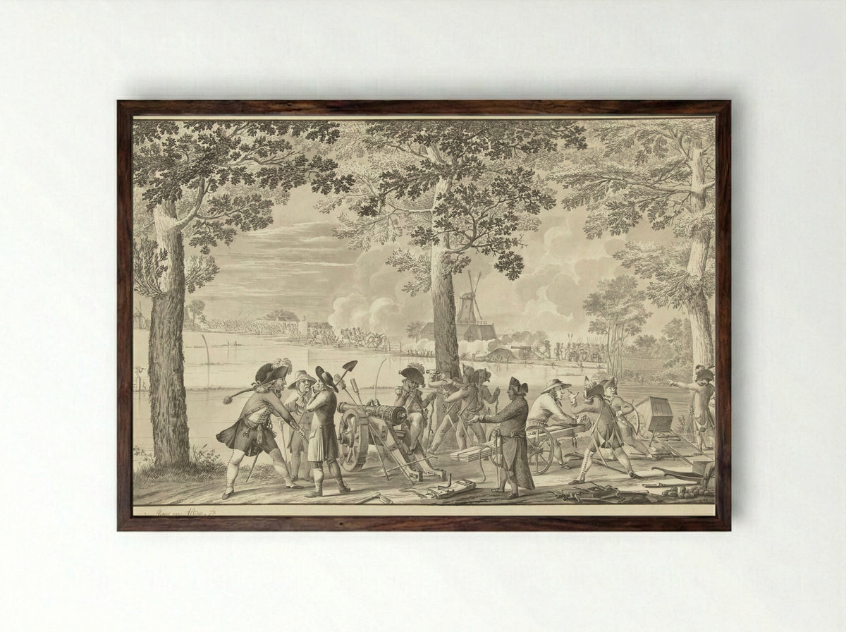 Aanval van de Pruisische troepen op Weesp, 30 september 1787 - Maas van Altena - Framed Print Dark Wood