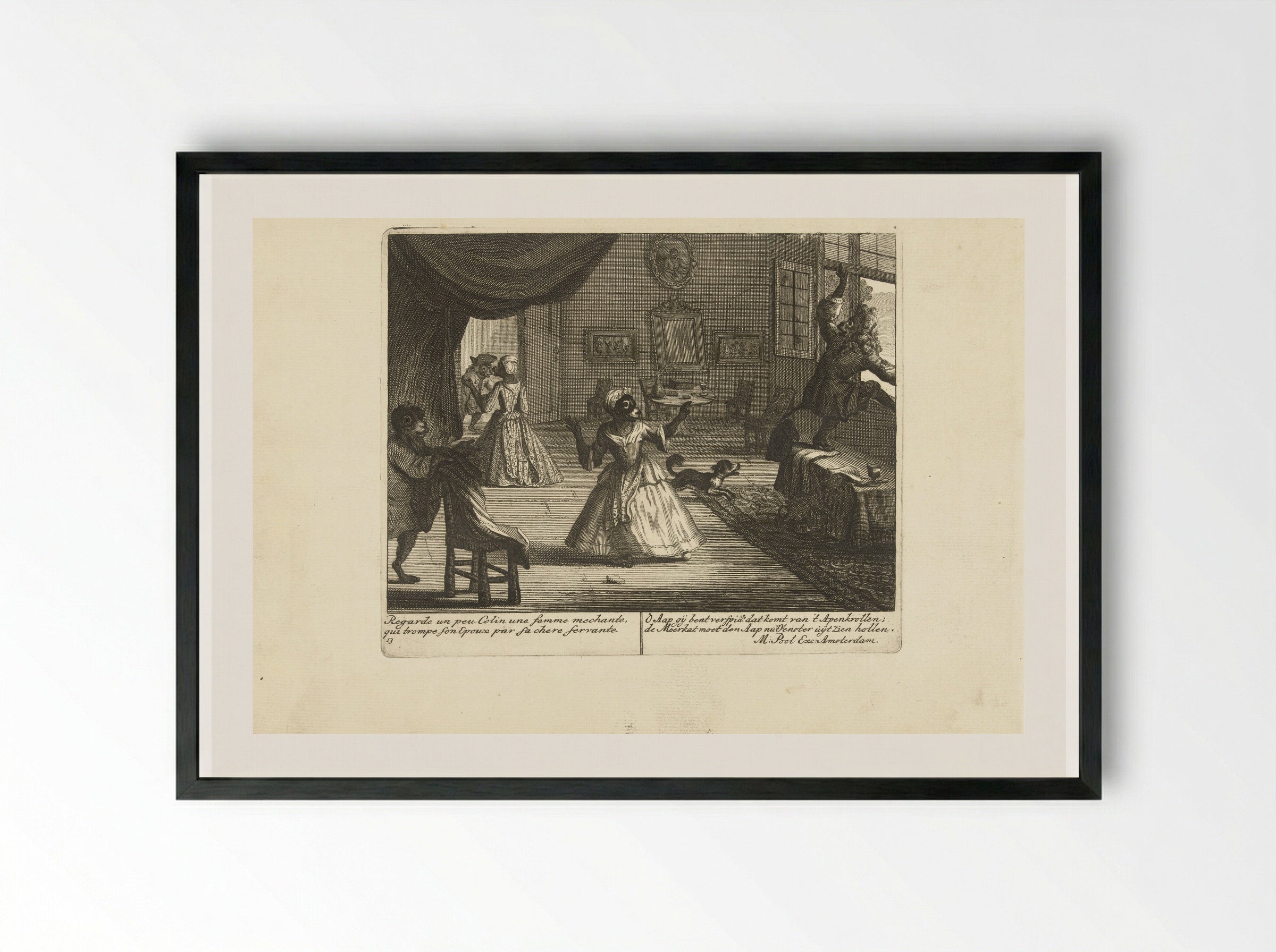 Aap als betrapte minnaar - Matthijs Pool - Framed Print Black