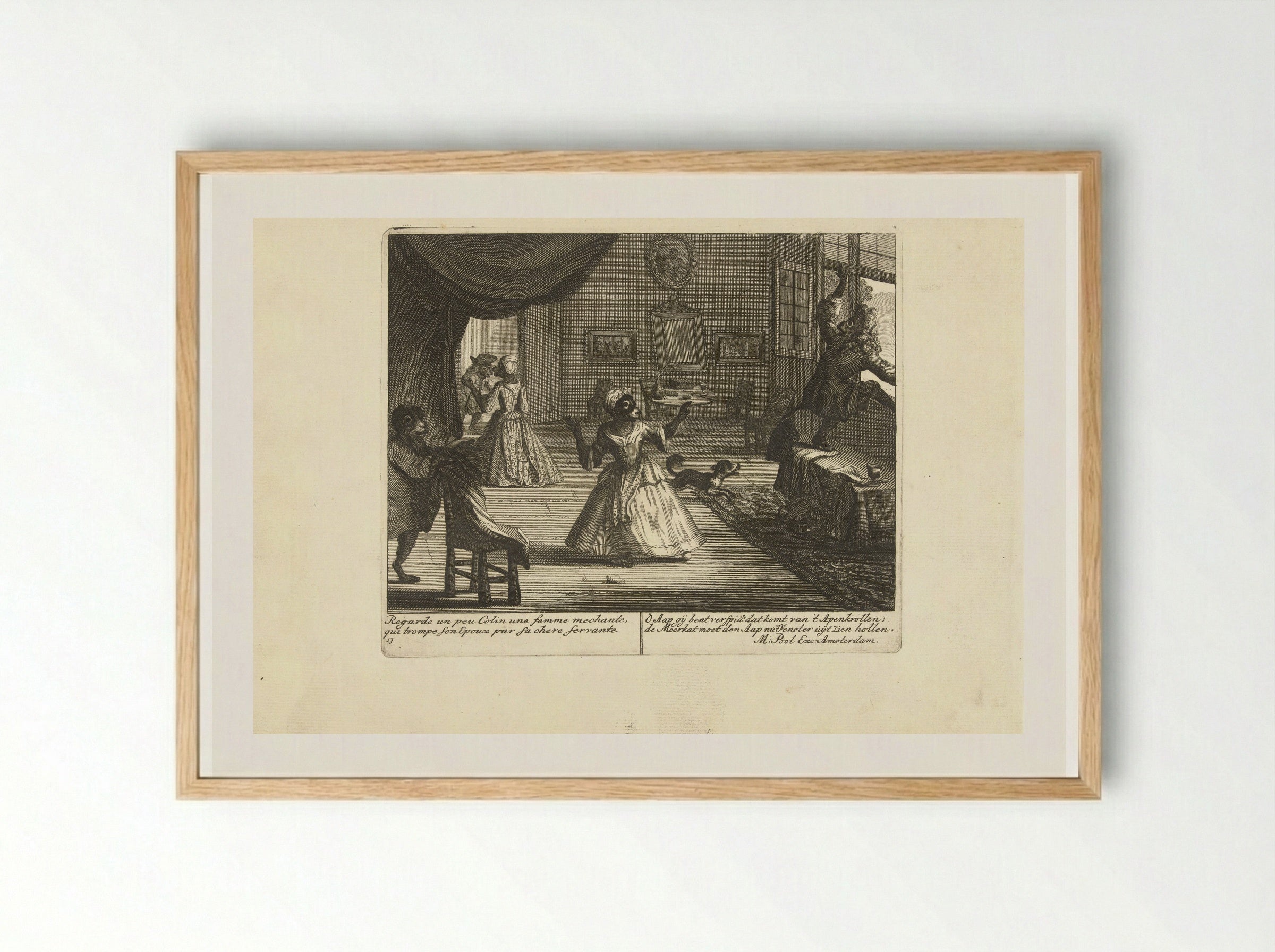 Aap als betrapte minnaar - Matthijs Pool - Framed Print Wood