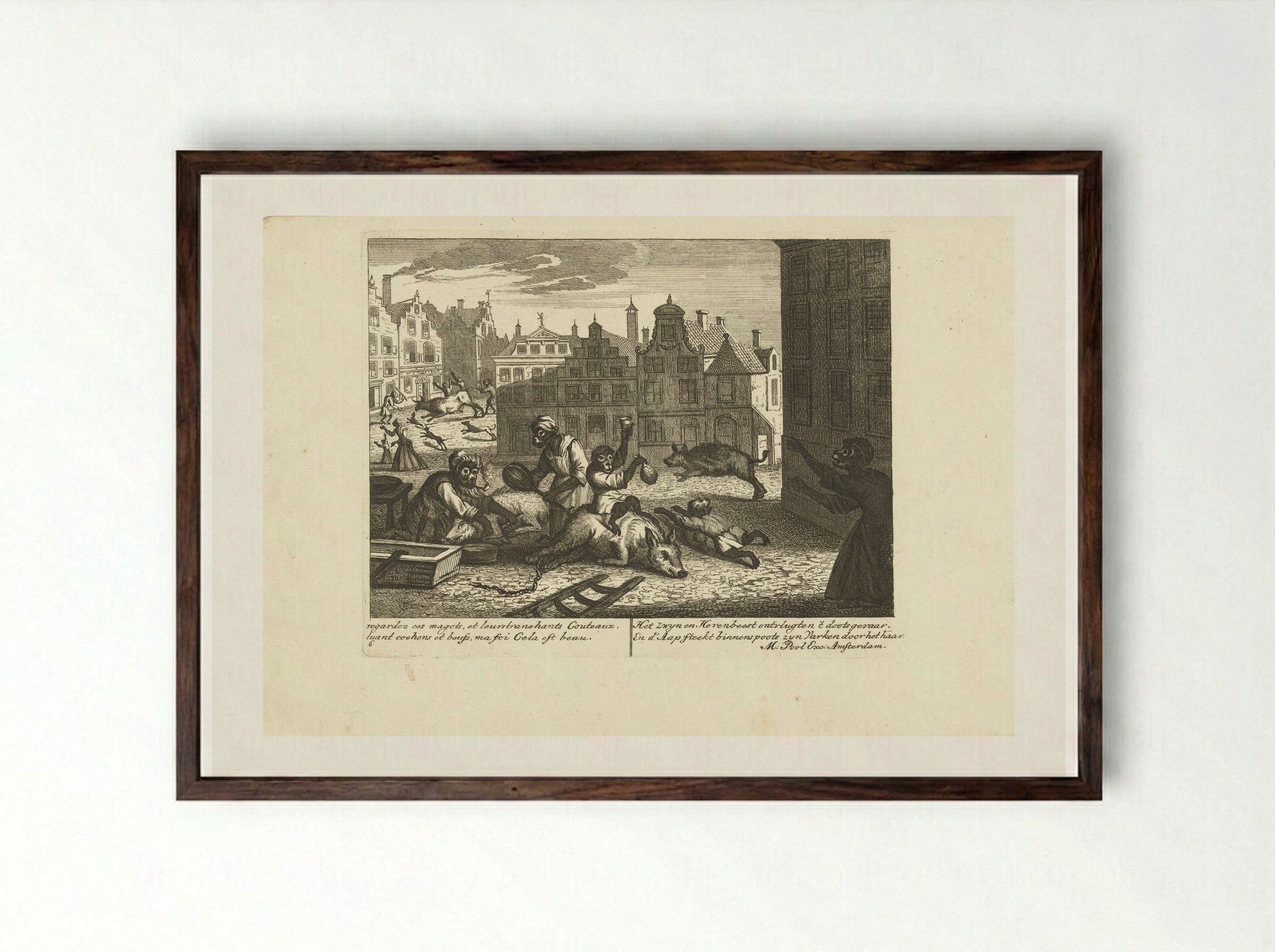 Aap als slager (Monkey as Butcher) - Matthijs Pool - Framed Print Dark Wood