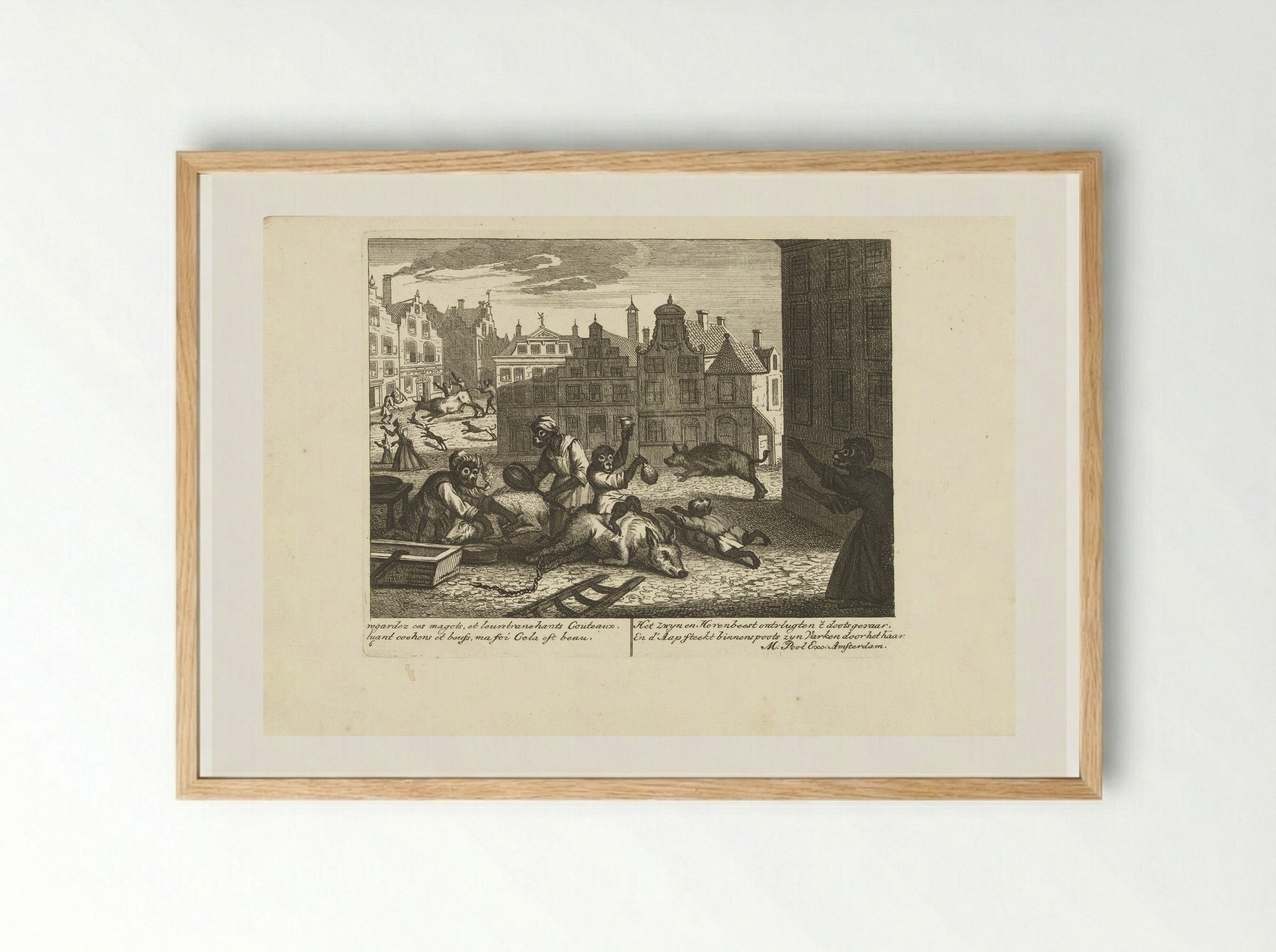 Aap als slager (Monkey as Butcher) - Matthijs Pool - Framed Print Wood