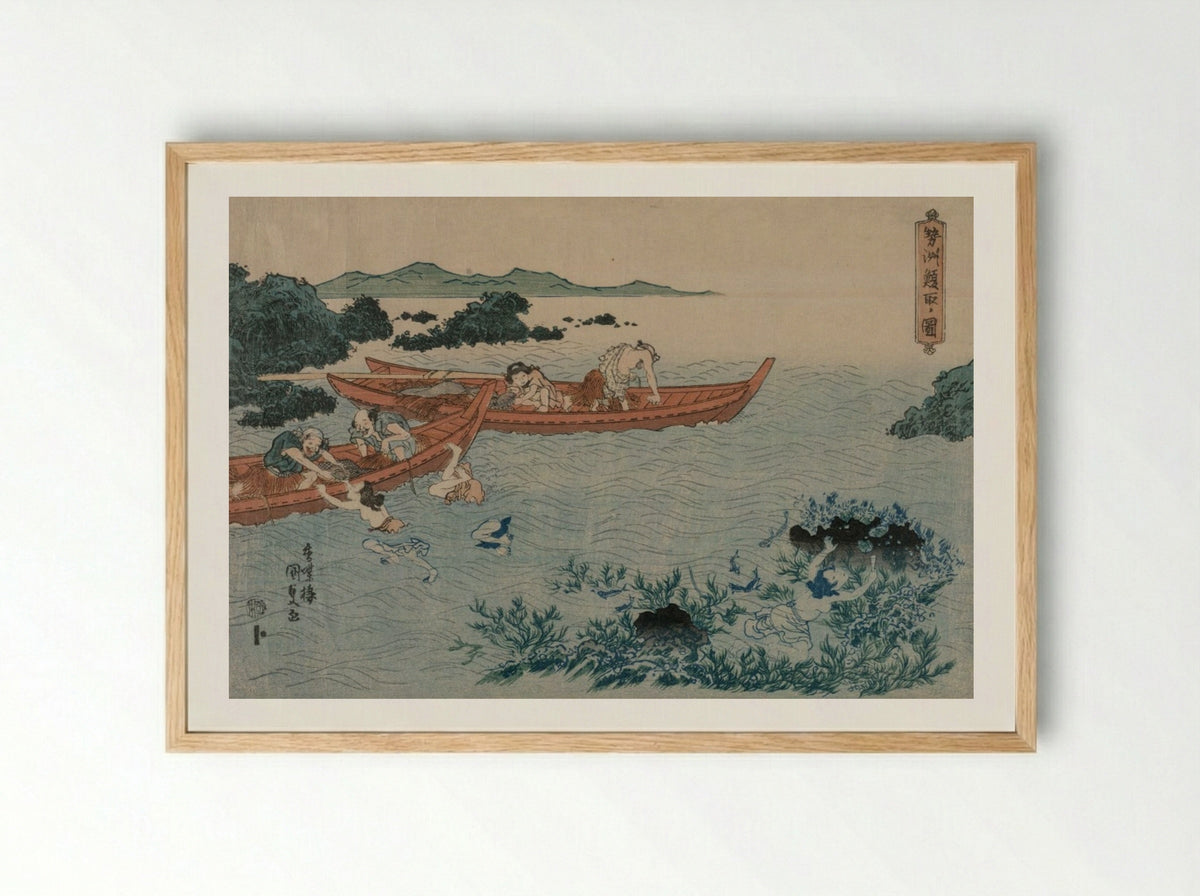 Abalone Divers off the Coast of Ise - Utagawa Kunisada - Framed Print Wood