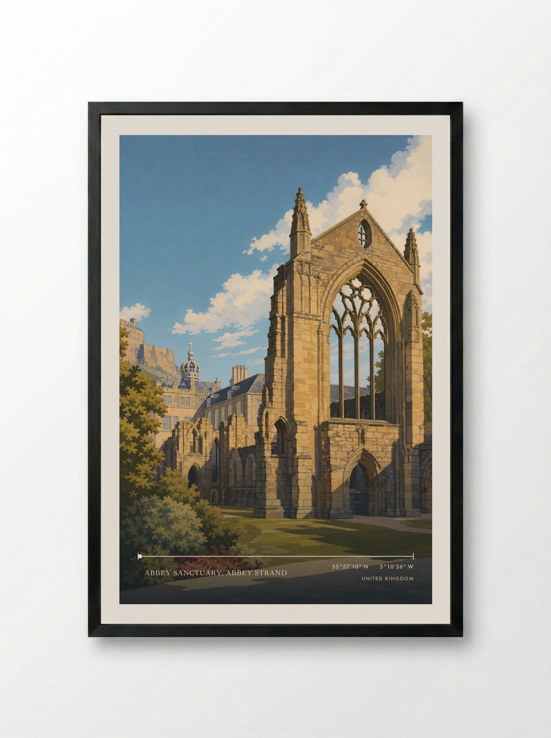 Abbey Sanctuary, Abbey Strand United Kingdom Travel Poster - Framed Print Black