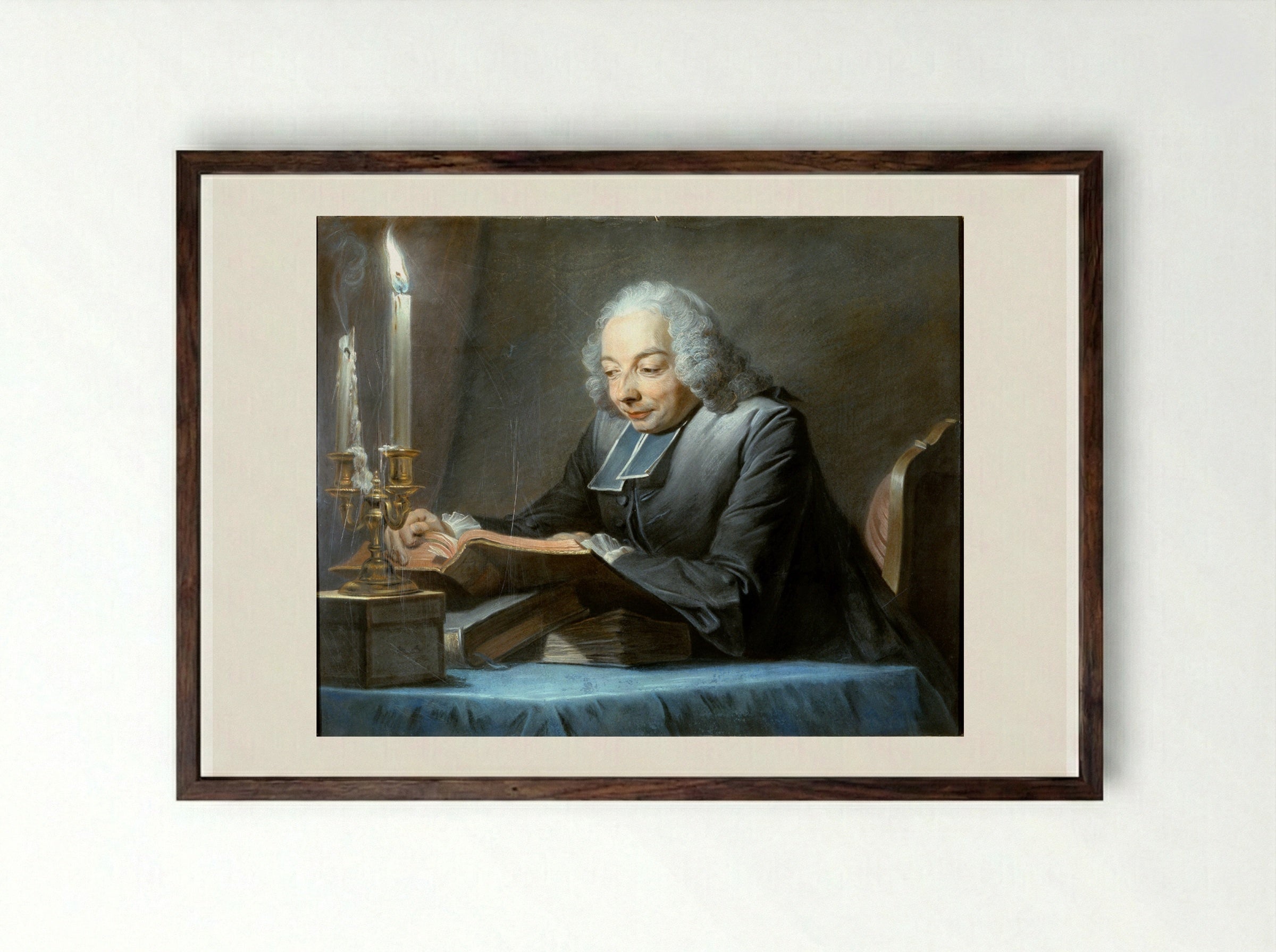 Abbot Jean Jacques Huber - Maurice Quentin de La Tour - Framed Print Dark Wood