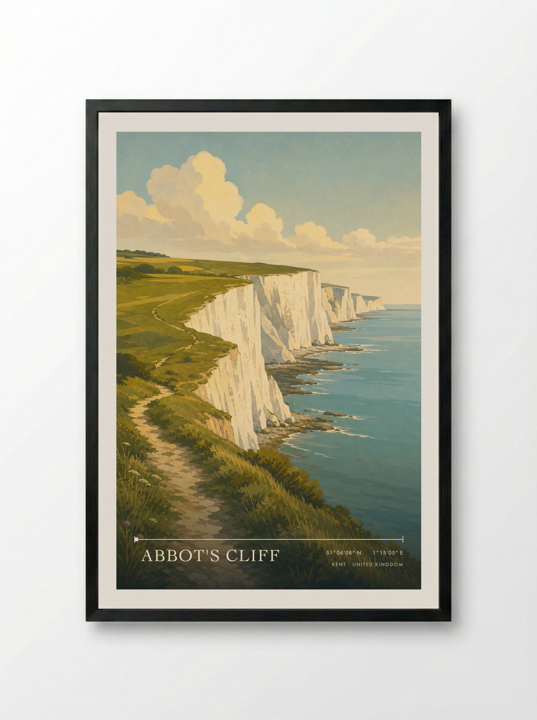Abbot's Cliff Kent United Kingdom Travel Poster - Framed Print Black