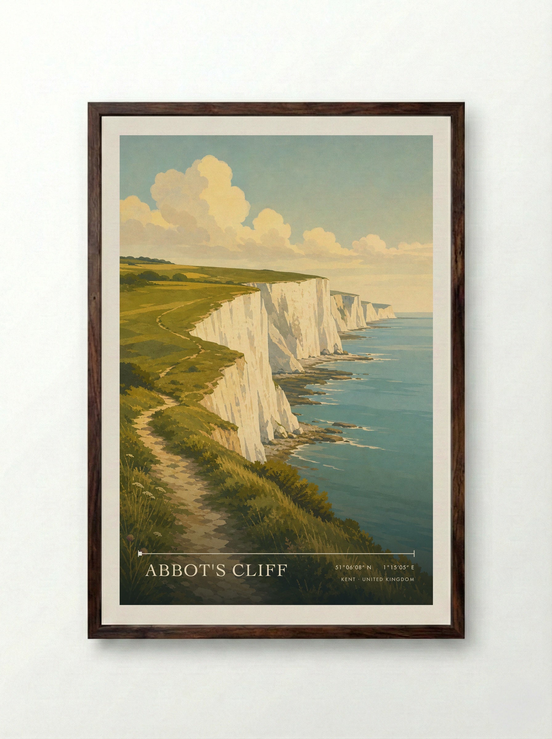 Abbot's Cliff Kent United Kingdom Travel Poster - Framed Print Dark Wood