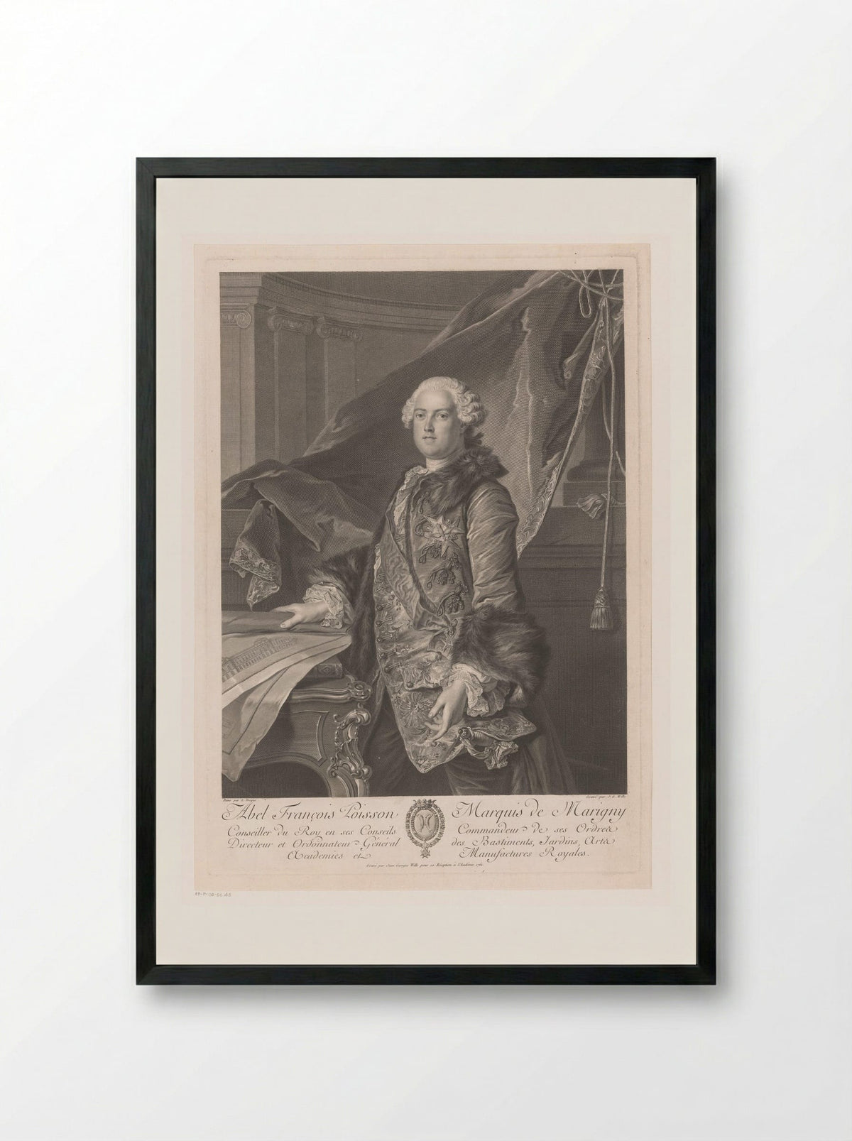 Abel François Poisson, Marquis of Marigny - Johann Georg Wille - Framed Print Black