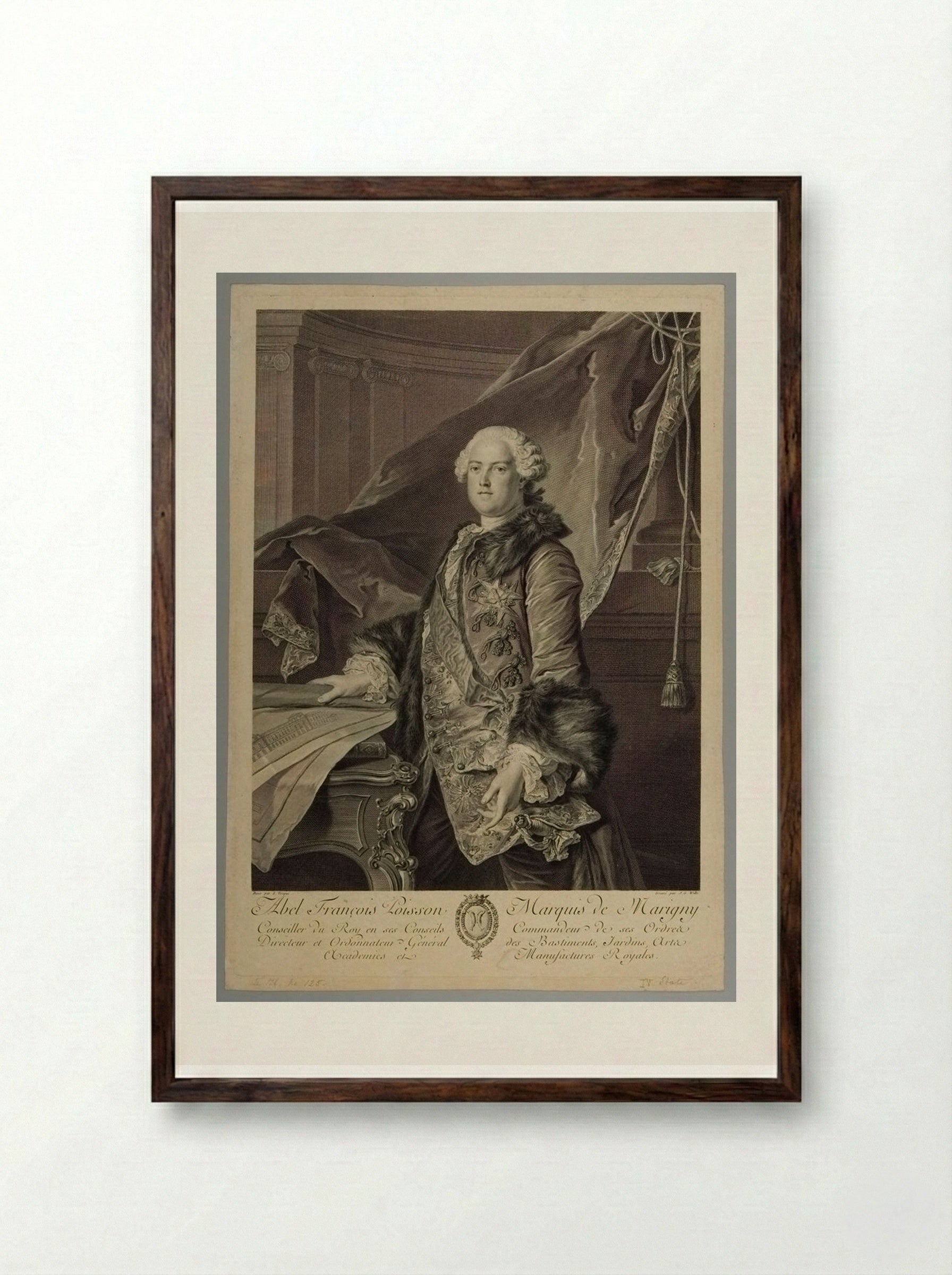 Abel François Poisson, Marquis of Marigny - Johann Georg Wille - Framed Print Dark Wood