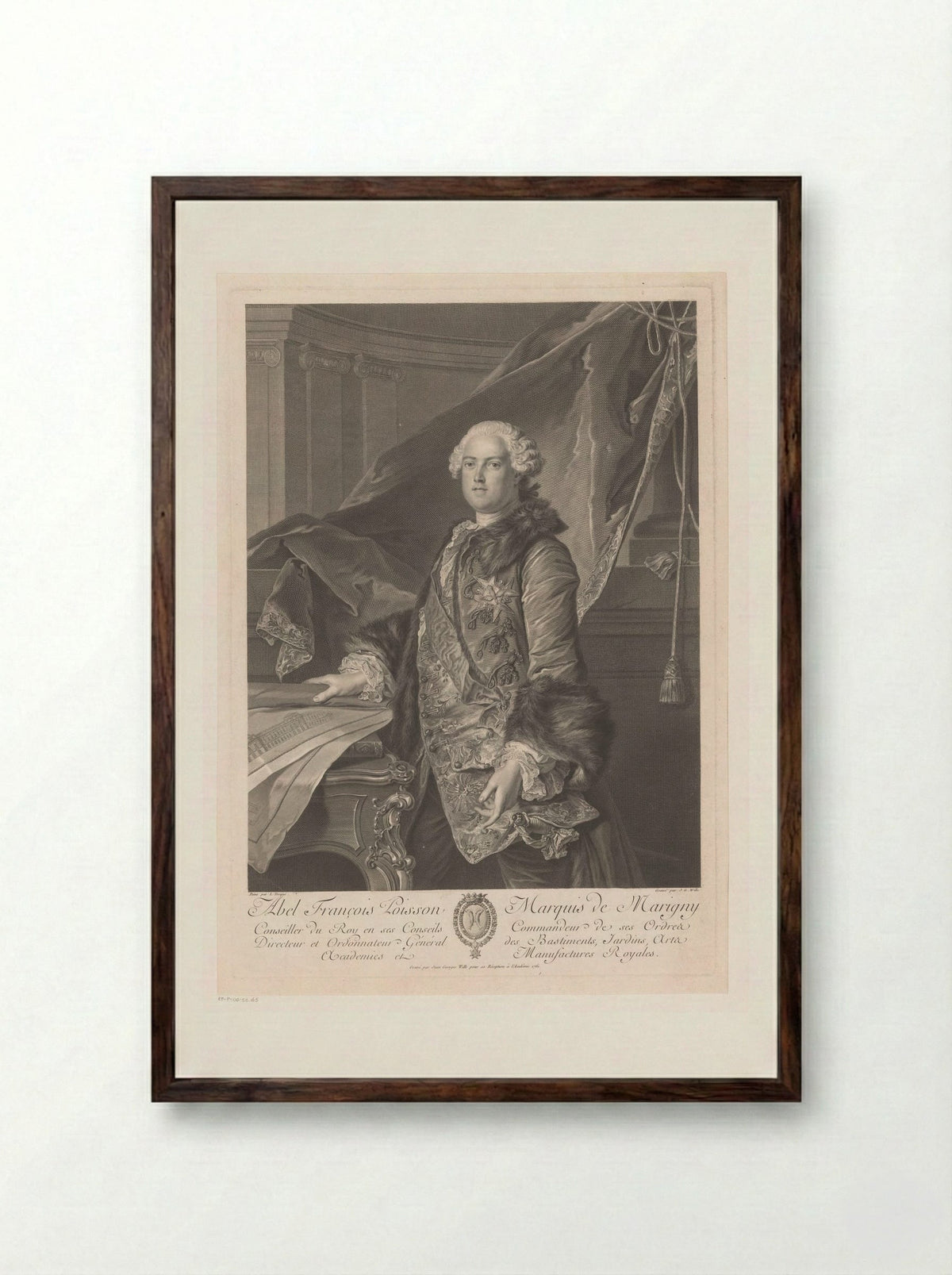 Abel François Poisson, Marquis of Marigny - Johann Georg Wille - Framed Print Dark Wood