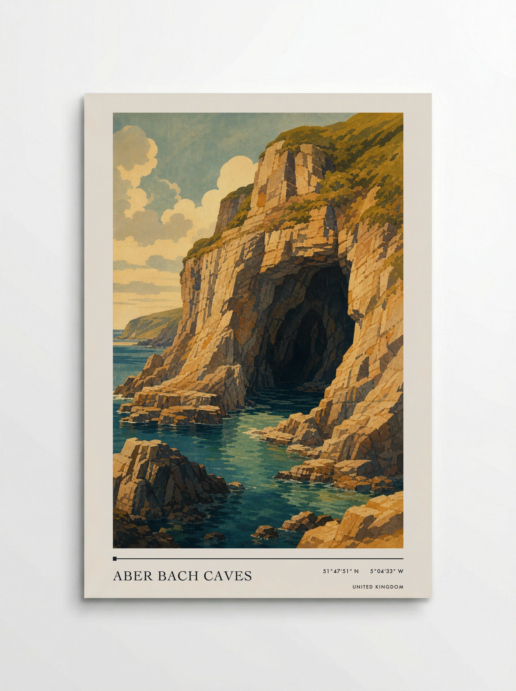 Aber Bach Caves United Kingdom Travel Poster - Poster