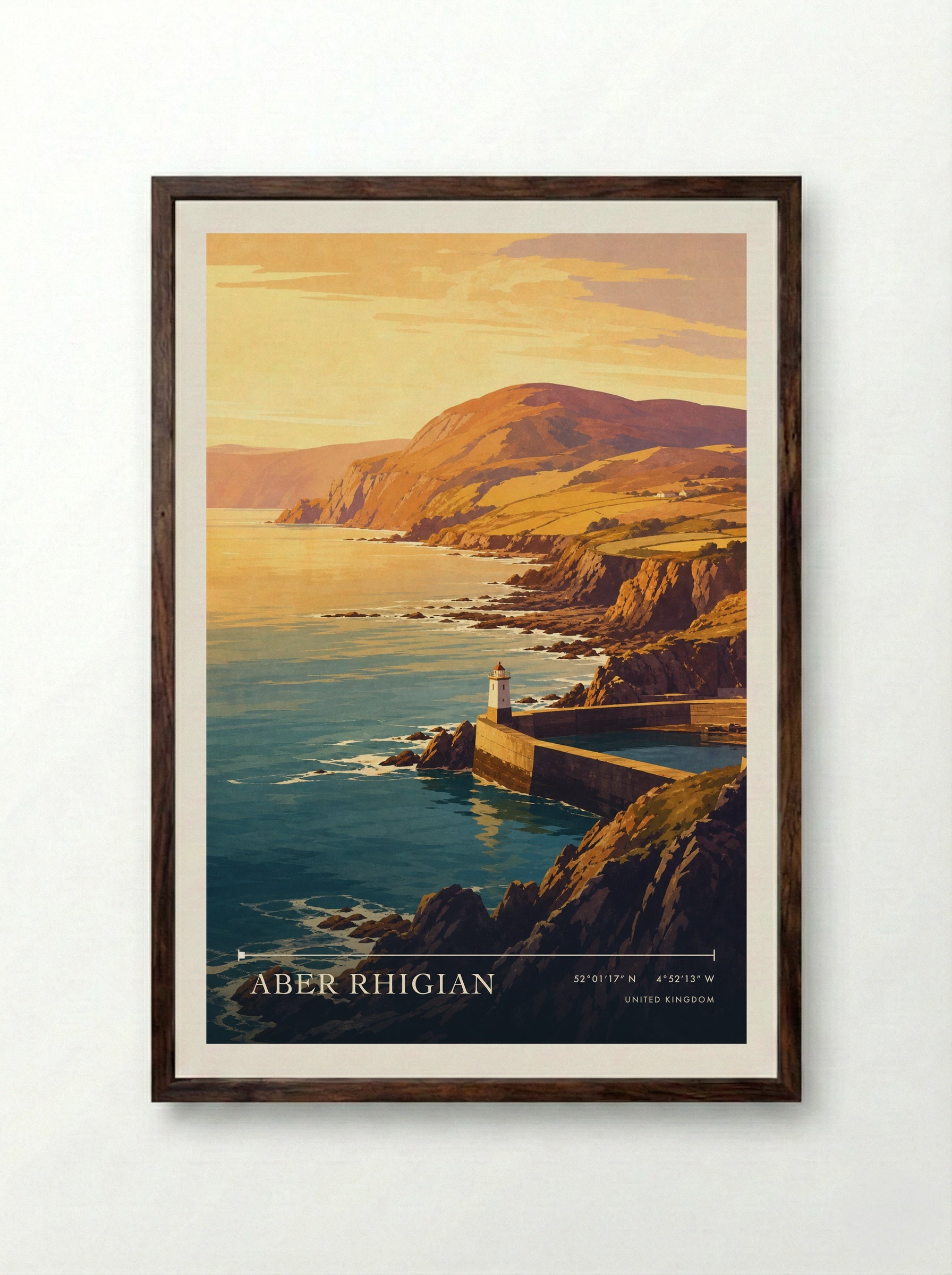 Aber Rhigian United Kingdom Travel Poster - Framed Print Dark Wood