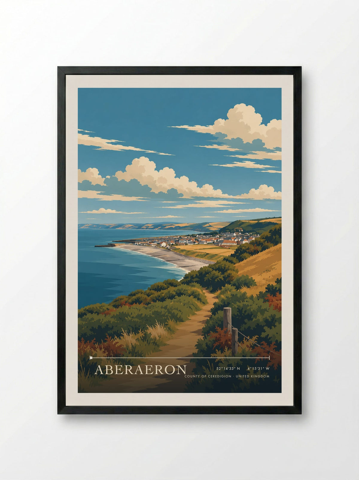Aberaeron, County of Ceredigion | Travel Poster - Framed Print Black