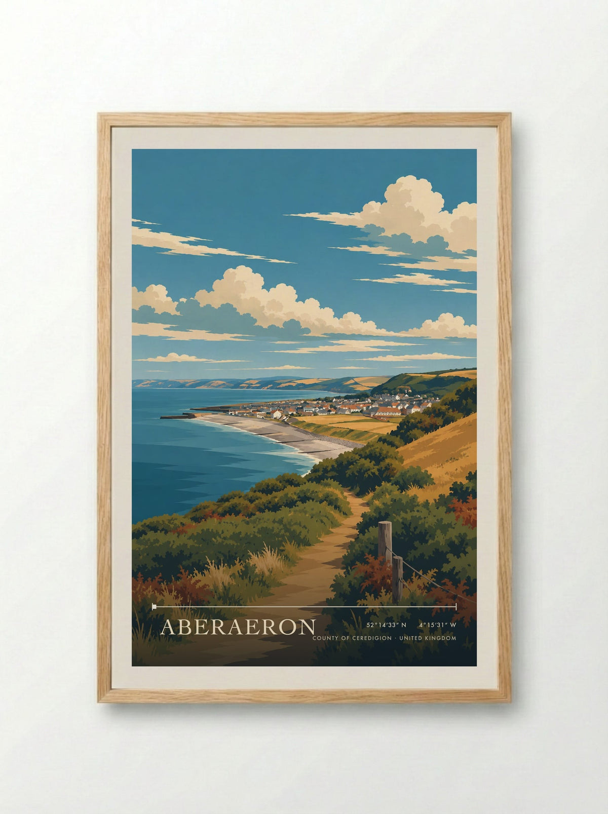 Aberaeron, County of Ceredigion | Travel Poster - Framed Print Wood