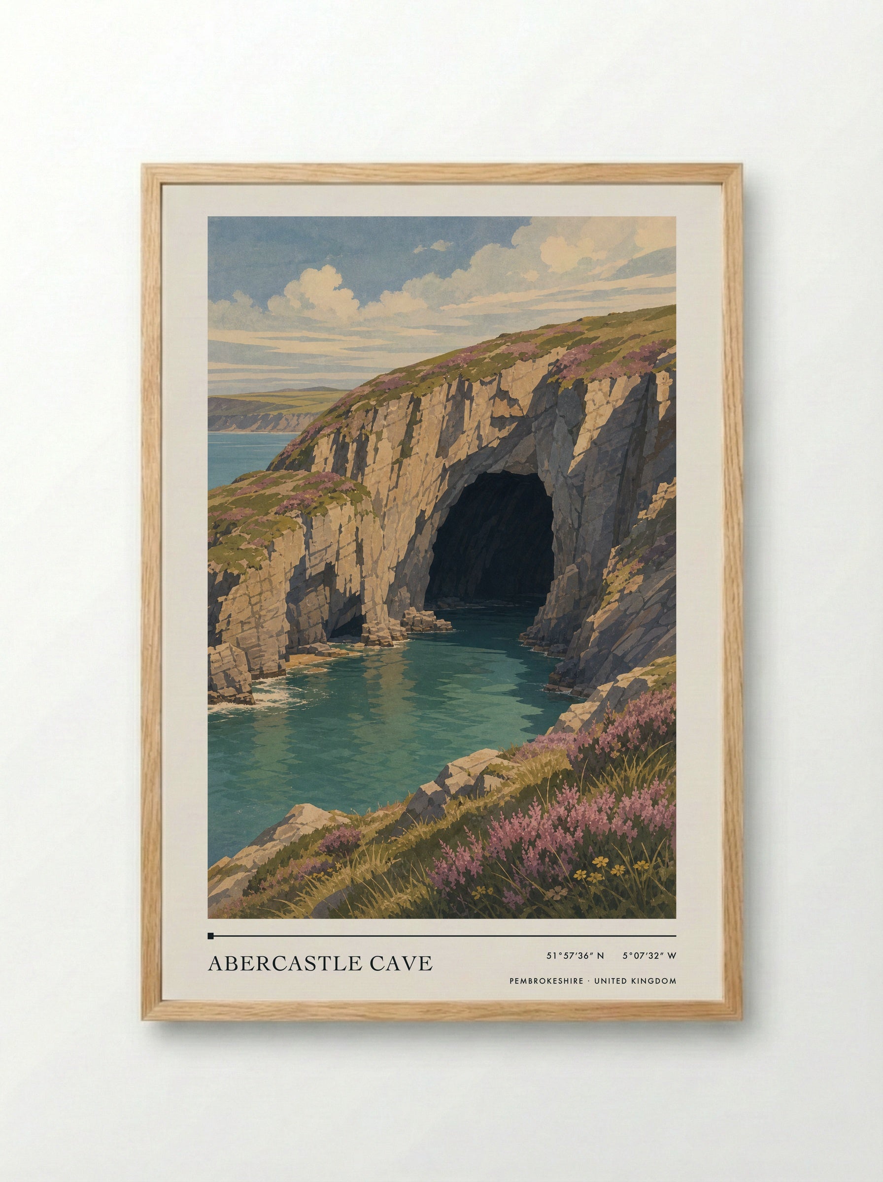 Abercastle Cave Pembrokeshire United Kingdom Travel Poster - Framed Print Wood
