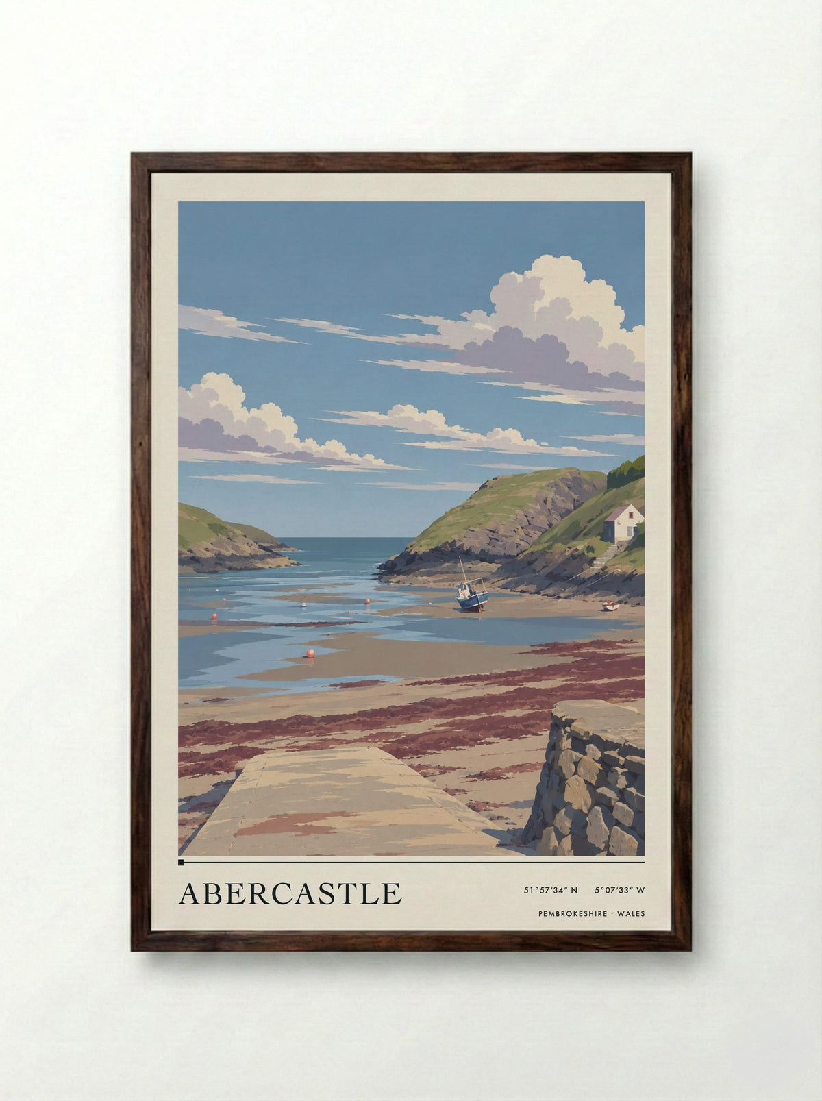 Abercastle, Pembrokeshire | Travel Poster - Framed Print Dark Wood