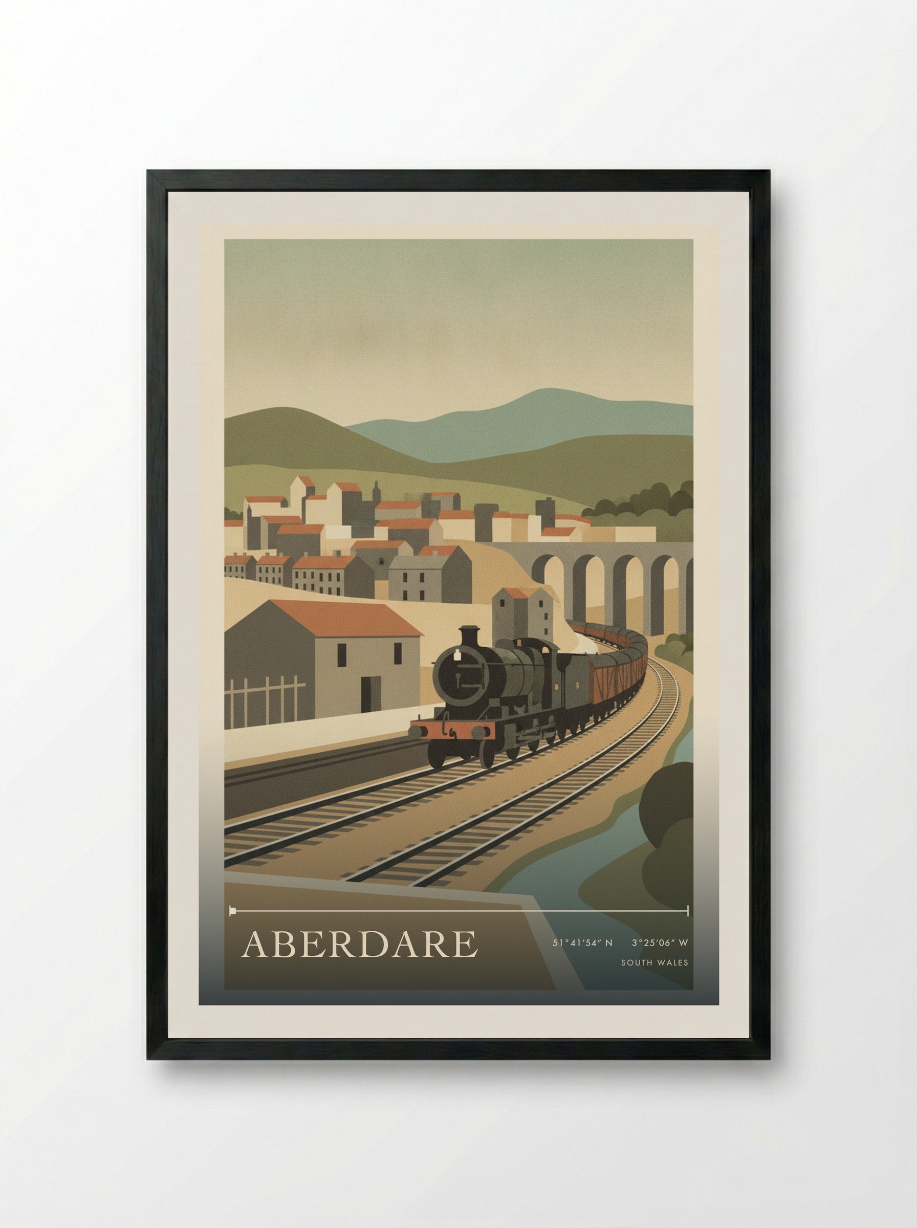 Aberdare South Wales Wales Travel Poster - Framed Print Black