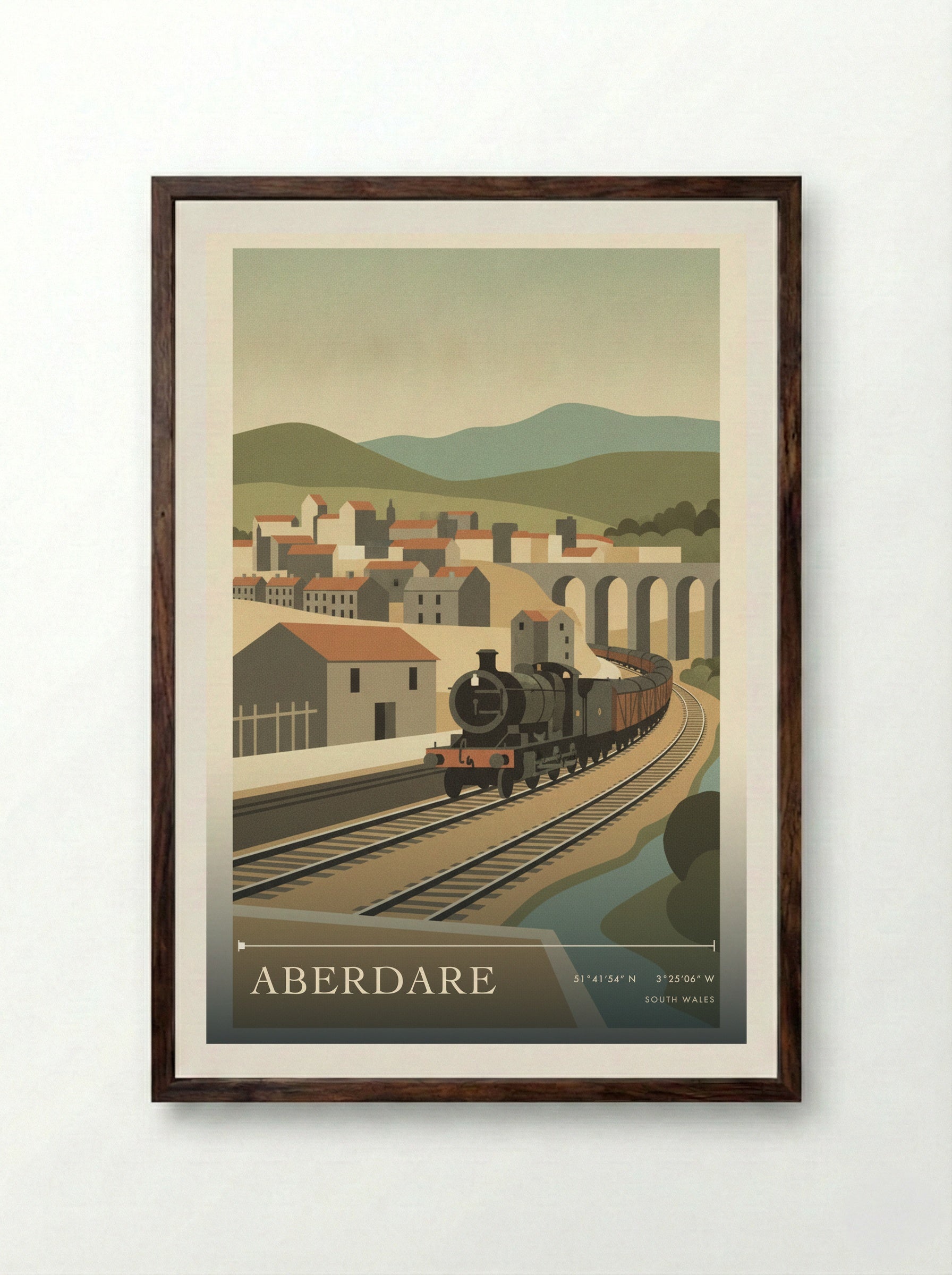 Aberdare South Wales Wales Travel Poster - Framed Print Dark Wood