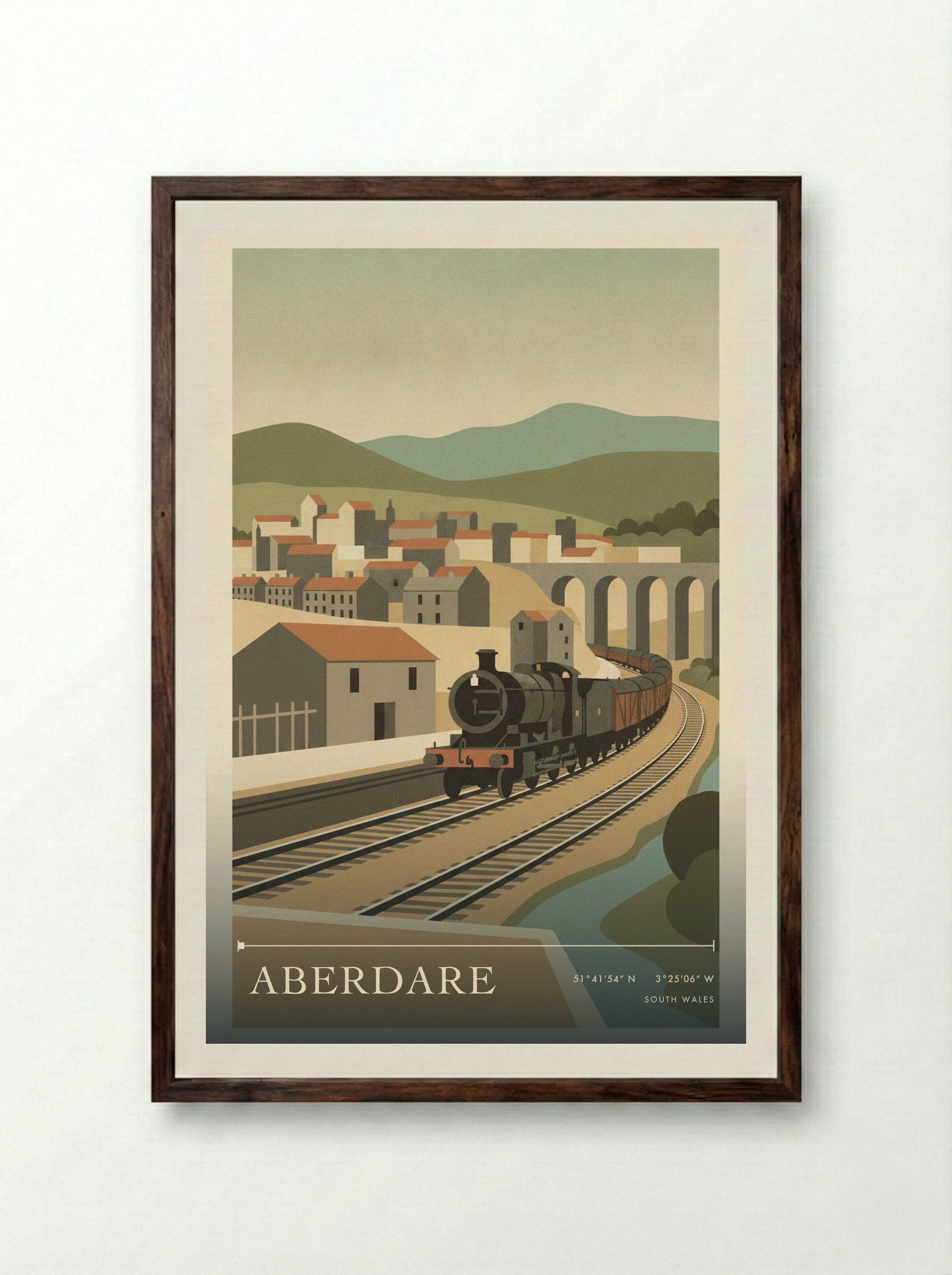 Aberdare South Wales Wales Travel Poster - Framed Print Dark Wood