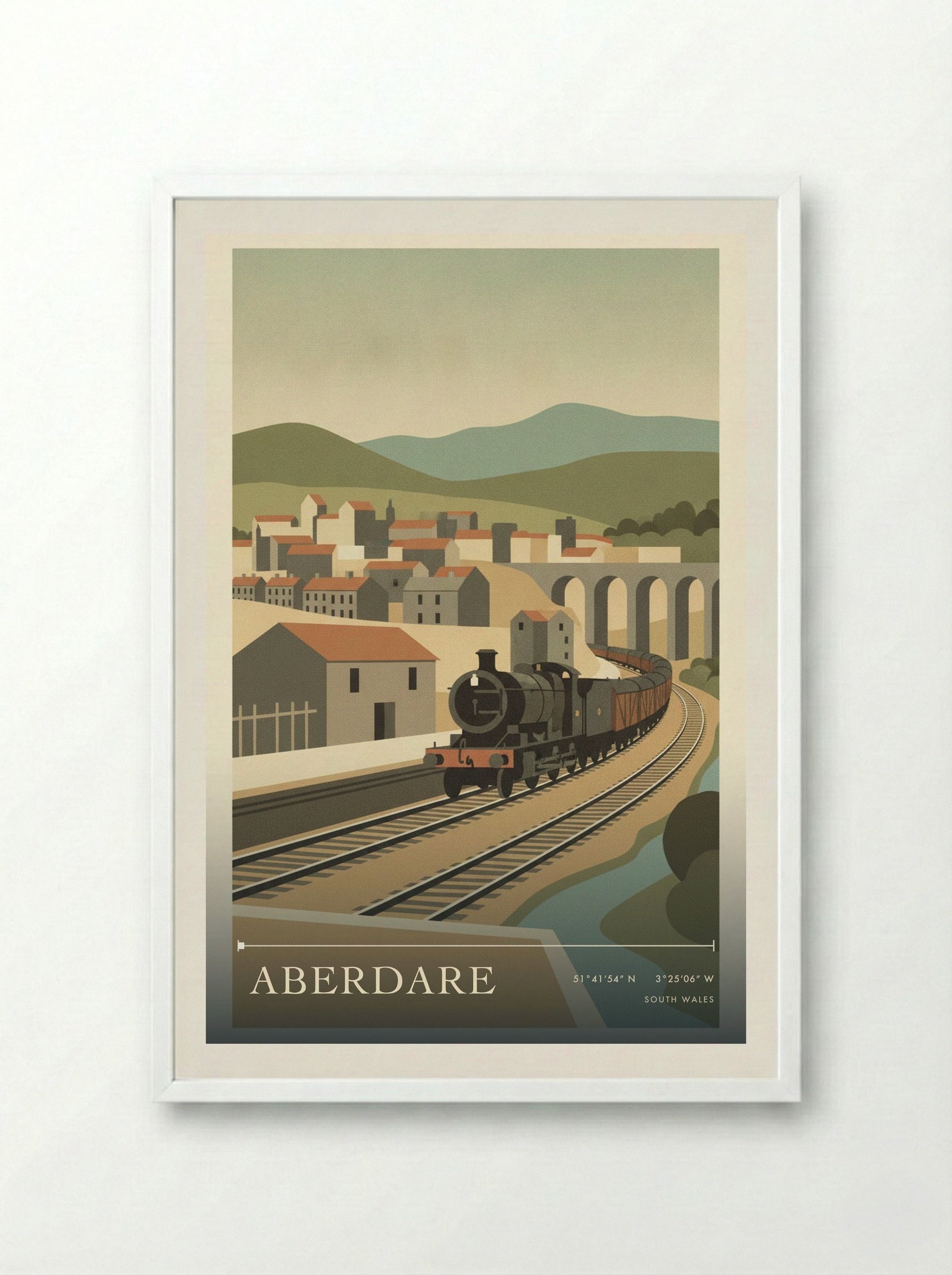 Aberdare South Wales Wales Travel Poster - Framed Print White