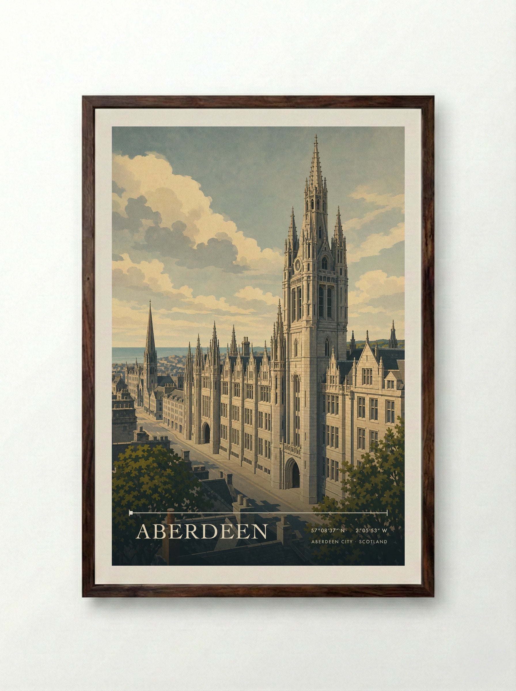 Aberdeen Aberdeen City Scotland Travel Poster - Framed Print Dark Wood