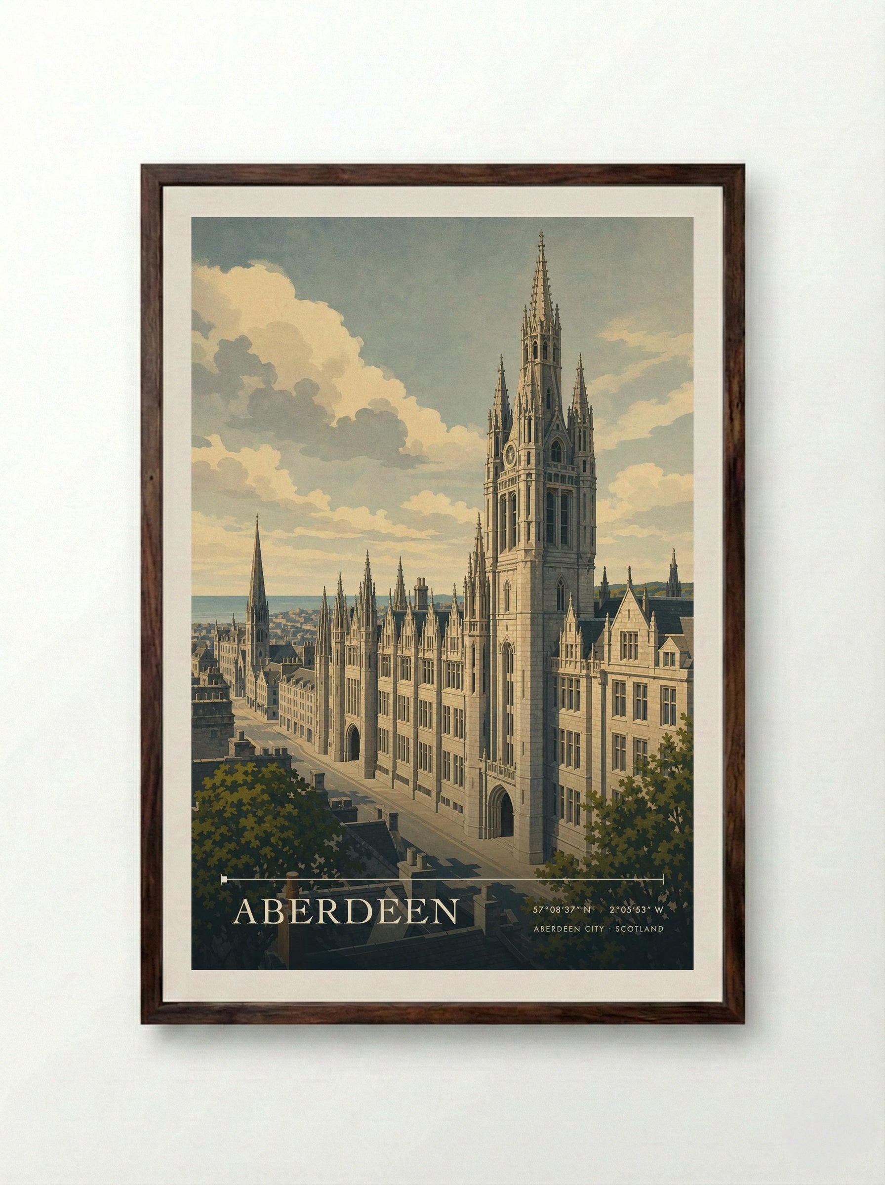 Aberdeen Aberdeen City Scotland Travel Poster - Framed Print Dark Wood