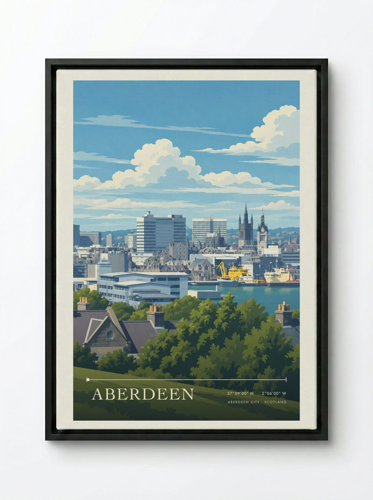 Aberdeen, Aberdeen City | Travel Poster - Framed Canvas Black