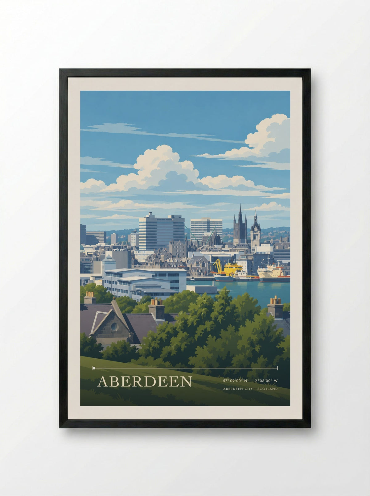 Aberdeen, Aberdeen City | Travel Poster - Framed Print Black