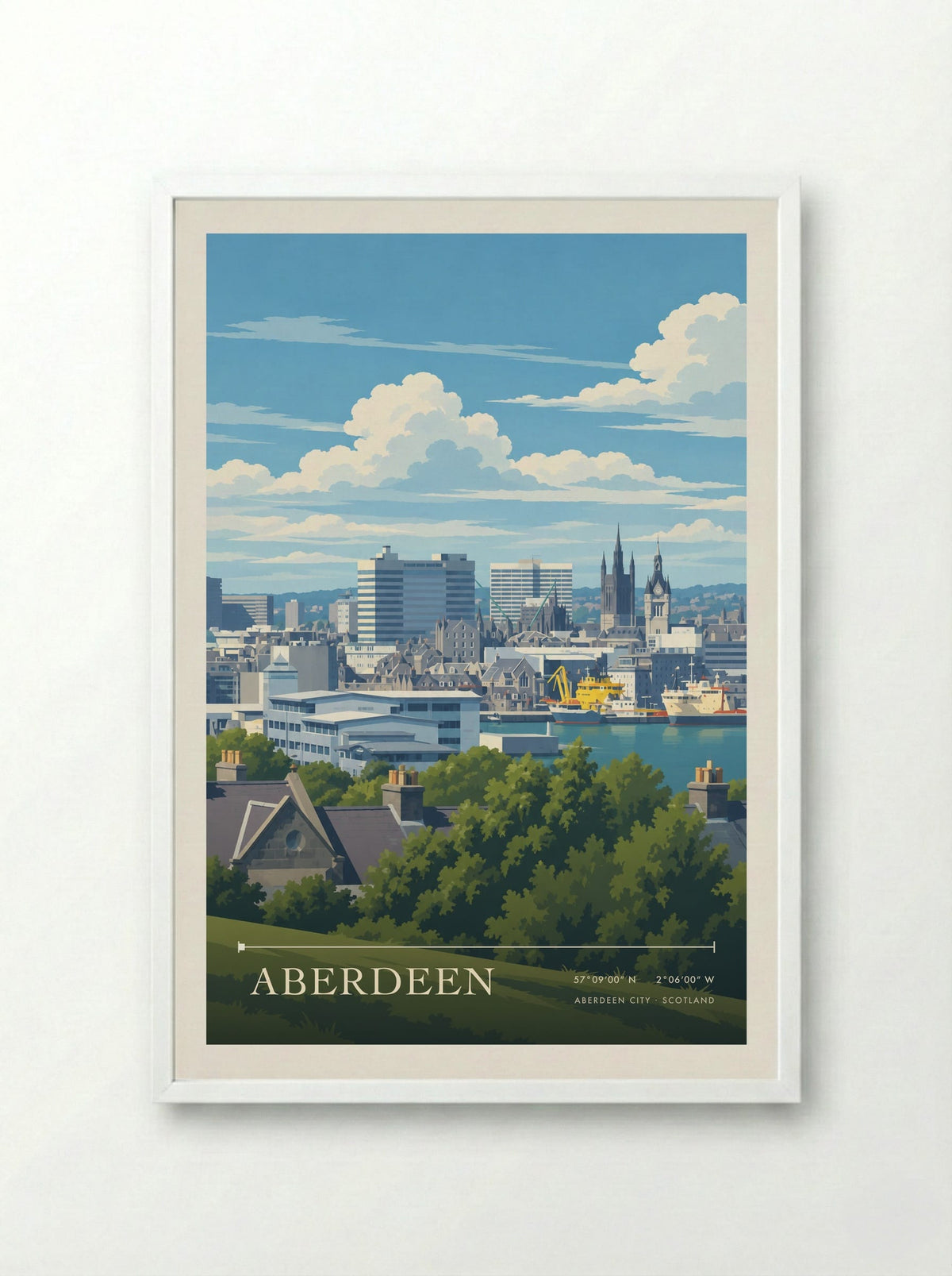 Aberdeen, Aberdeen City | Travel Poster - Framed Print White