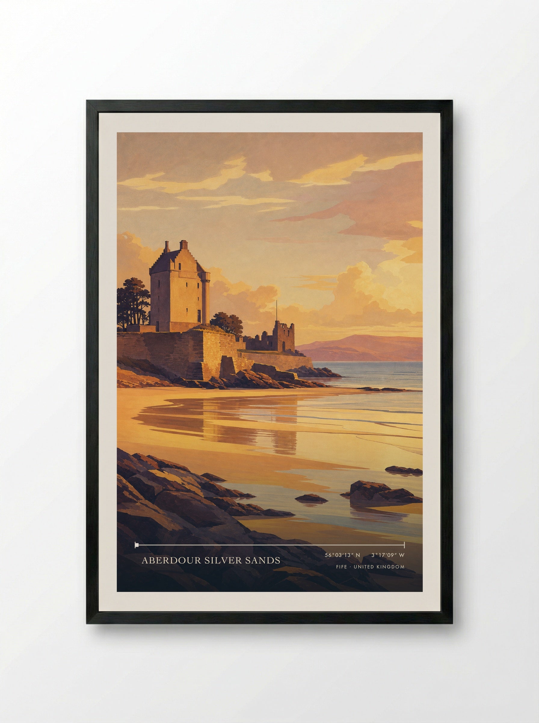 Aberdour Silver Sands Fife United Kingdom Travel Poster - Framed Print Black
