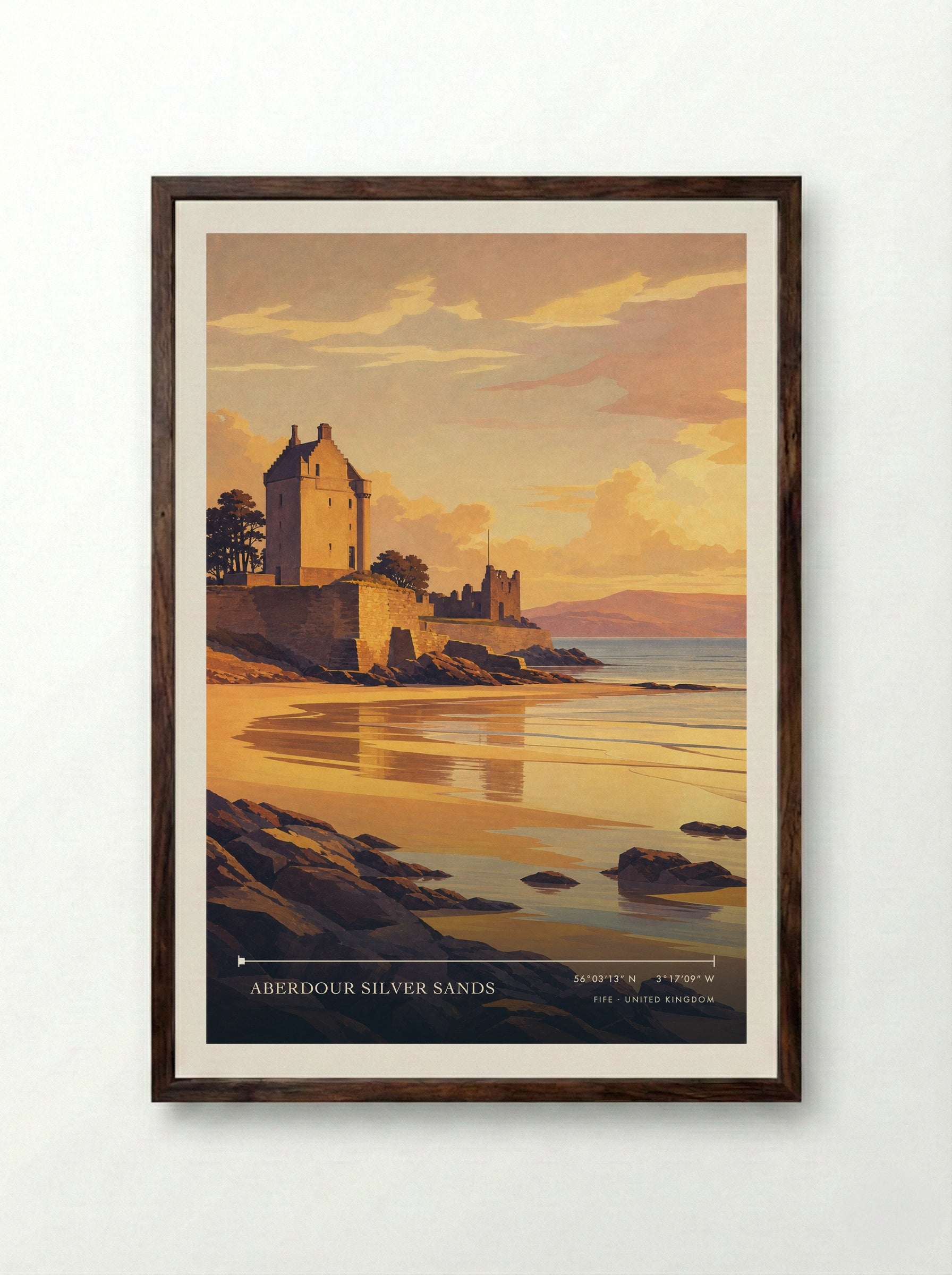 Aberdour Silver Sands Fife United Kingdom Travel Poster - Framed Print Dark Wood