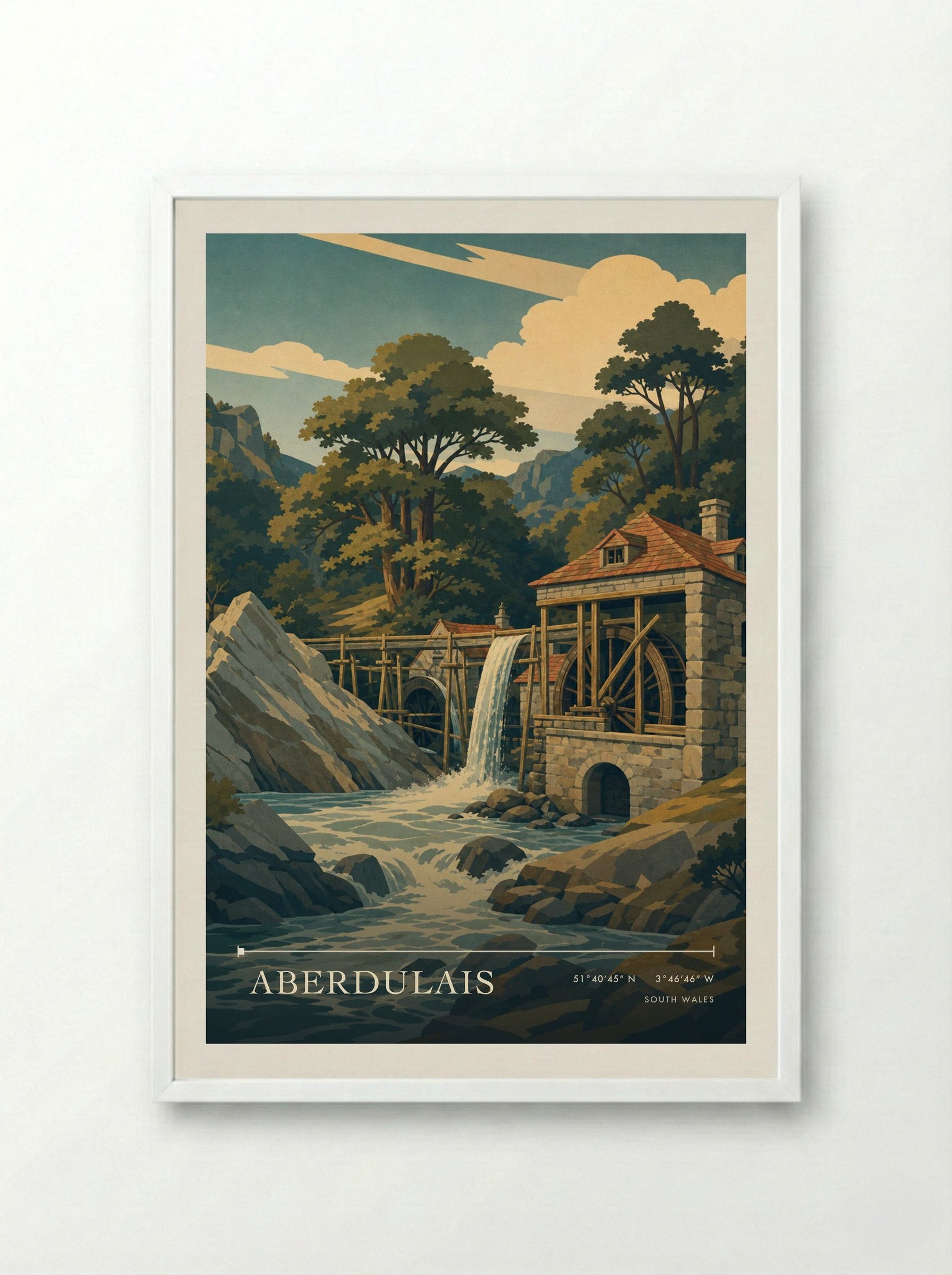 Aberdulais South Wales Wales Travel Poster - Framed Print White