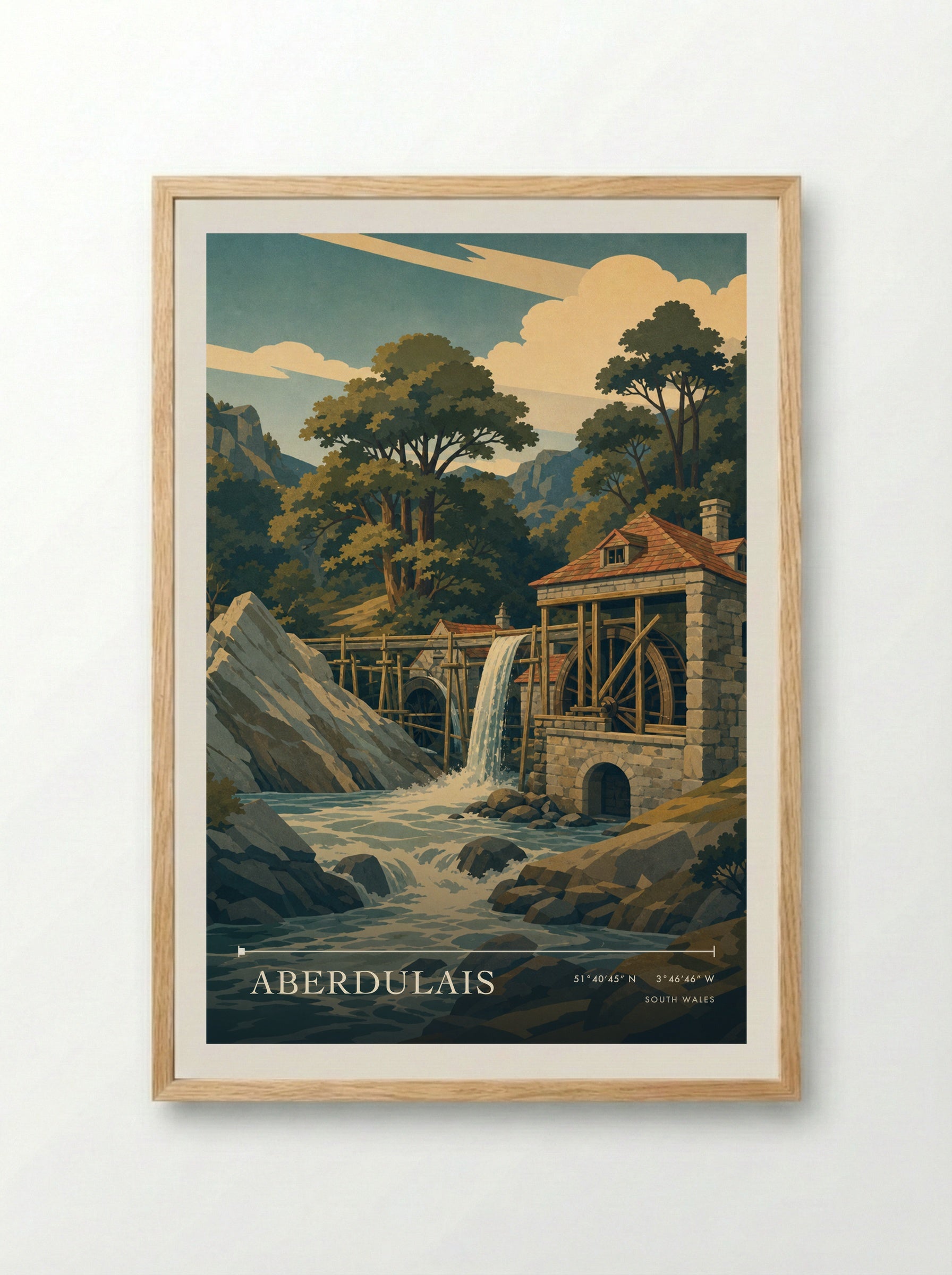 Aberdulais South Wales Wales Travel Poster - Framed Print Wood