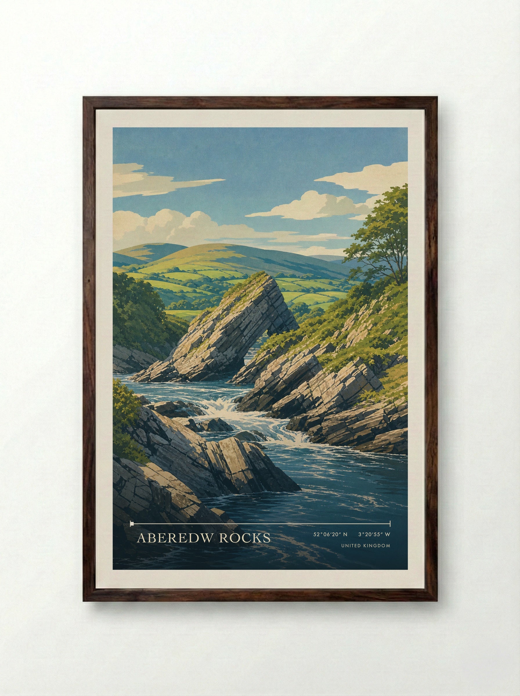 Aberedw Rocks United Kingdom Travel Poster - Framed Print Dark Wood