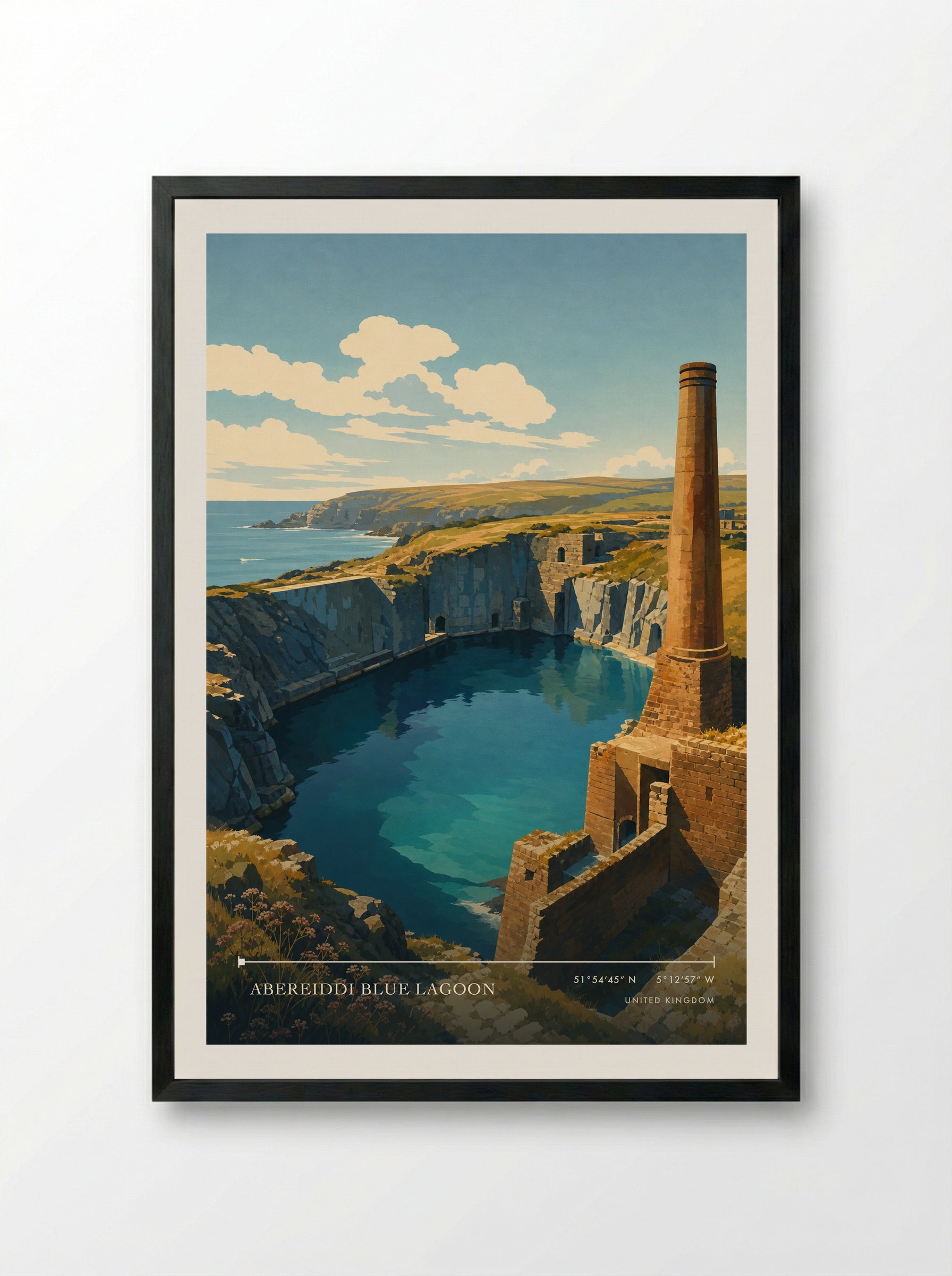 Abereiddi Blue Lagoon United Kingdom Travel Poster - Framed Print Black