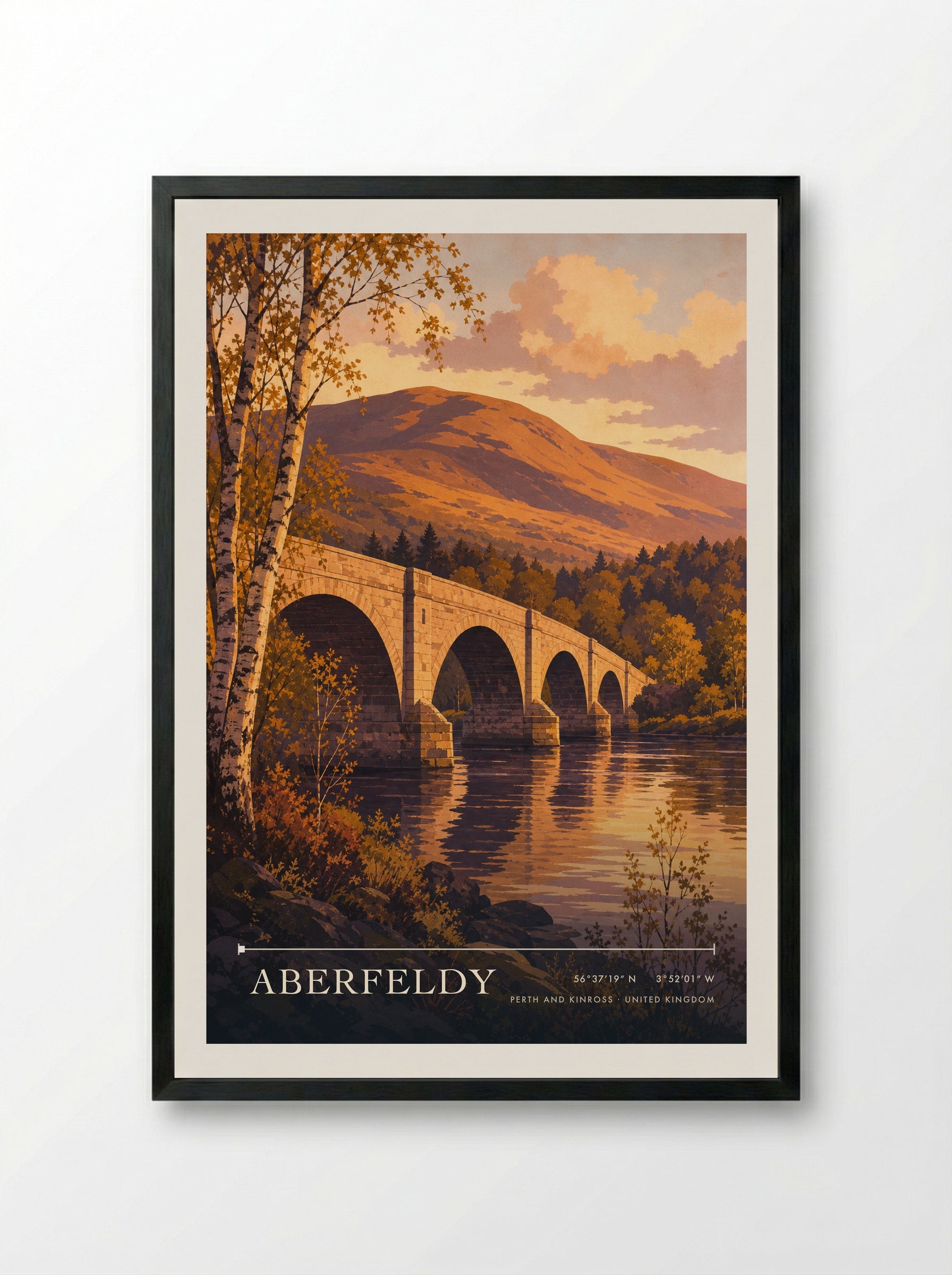 Aberfeldy Perth and Kinross United Kingdom Travel Poster - Framed Print Black